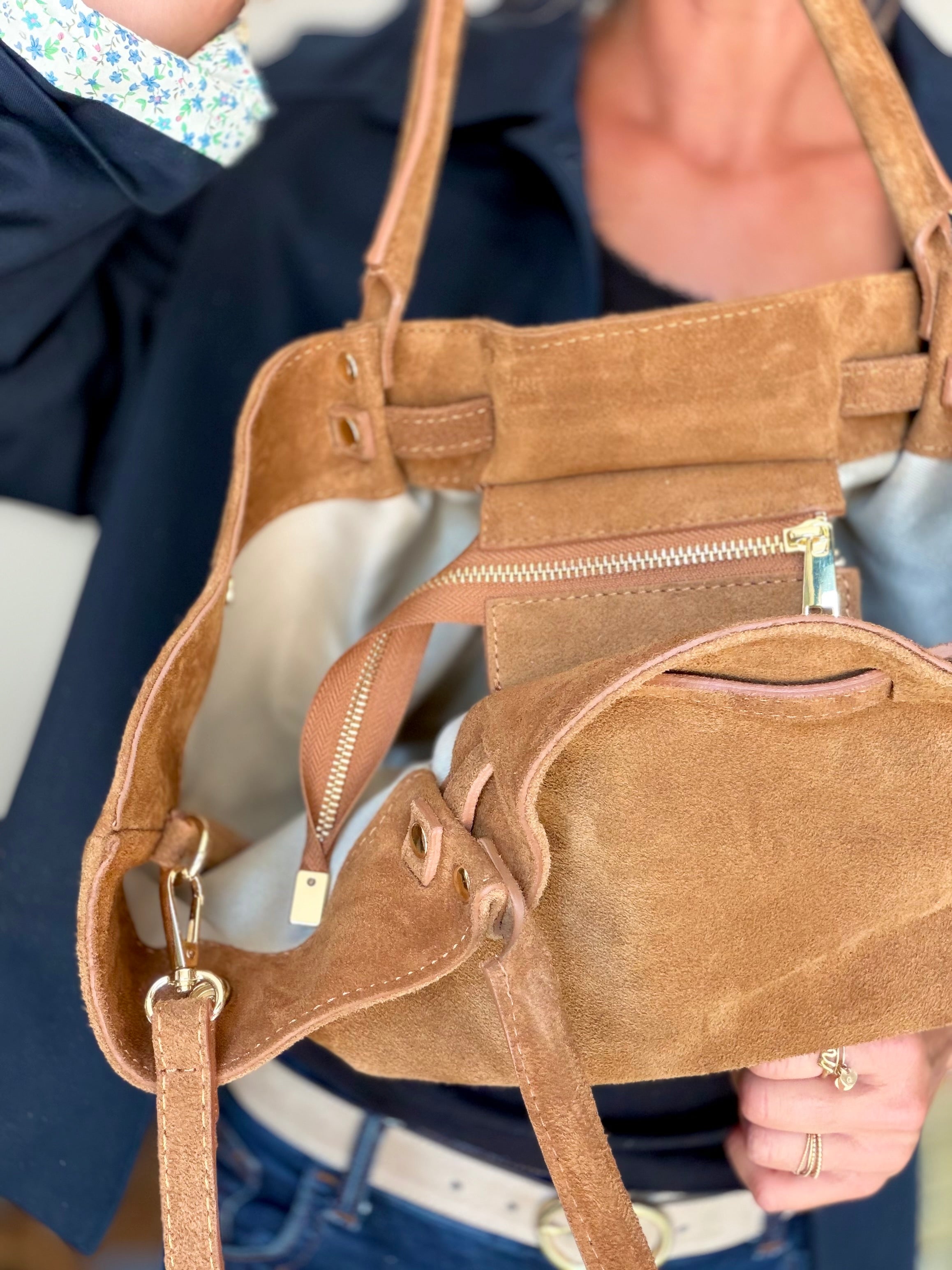 Sac cabas en cuir daim HANA - Camel