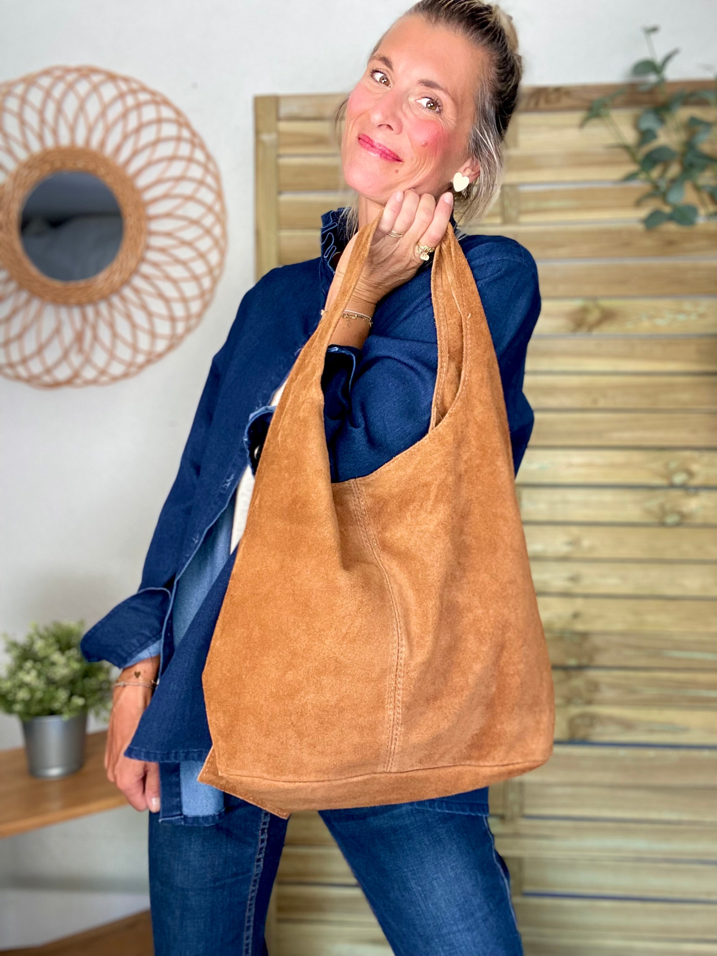 Sac cabas cuir daim MARLON - Camel