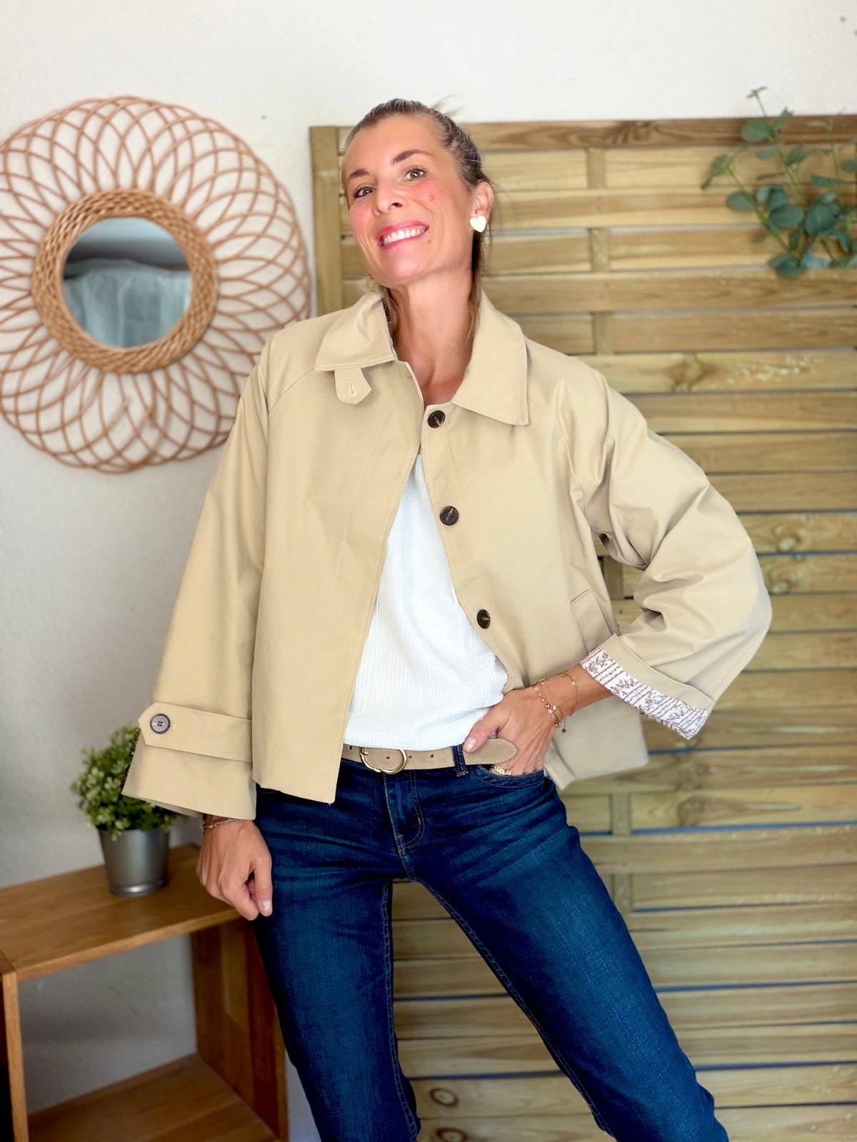 Veste Trench avec Liberty - MADELEINE Beige