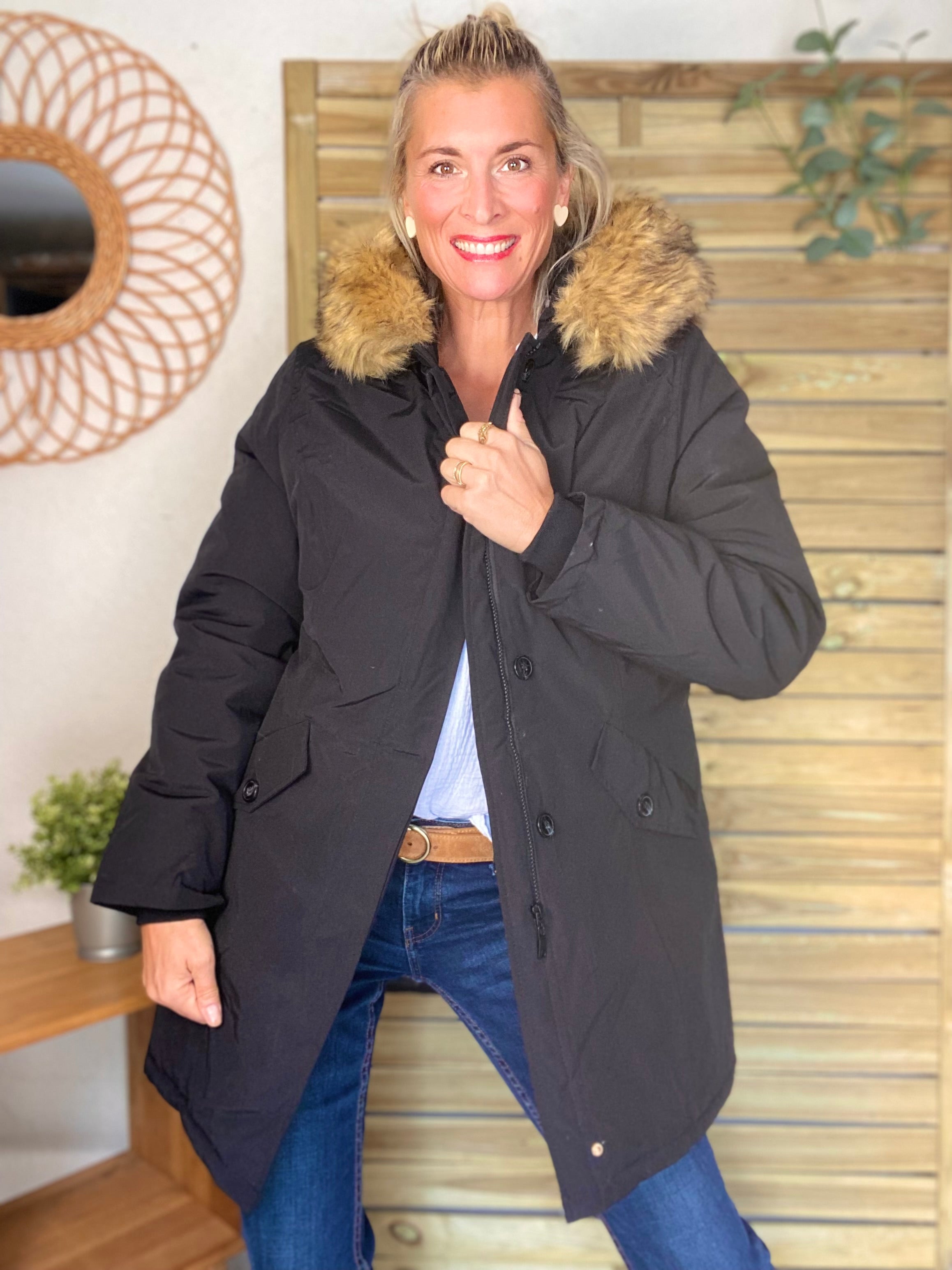 ⚡️ PÉPITES FRIDAY - Parka rembourrée déperlante noir, capuche col fourrure amovible - CHEYENNE