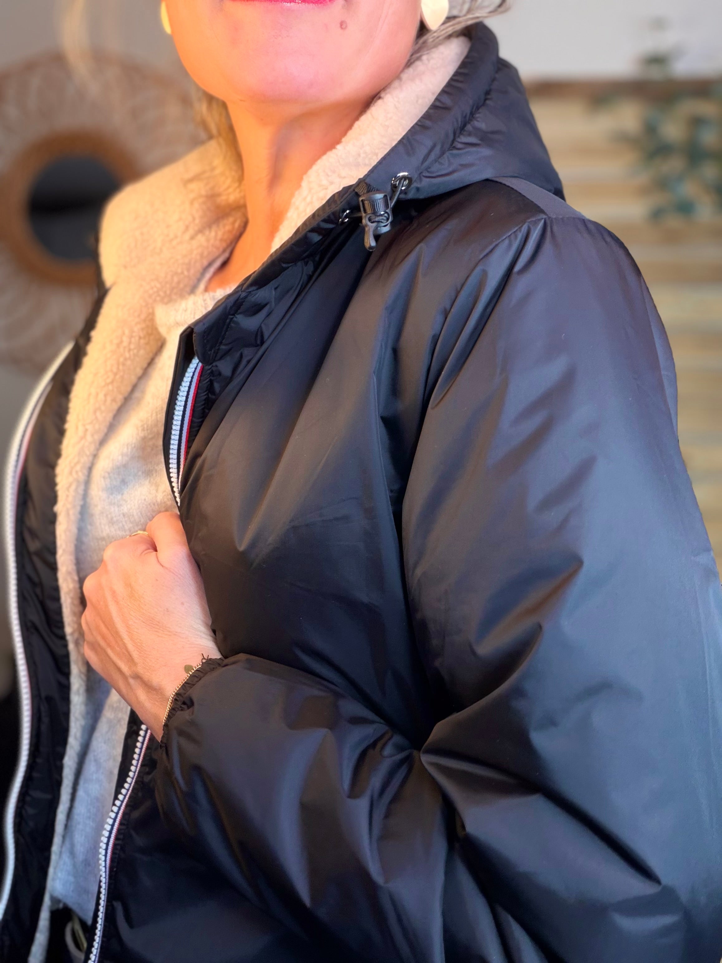 Parka Imperméable LOUISE LONG Sherpa écru - Noir - LAURA JO