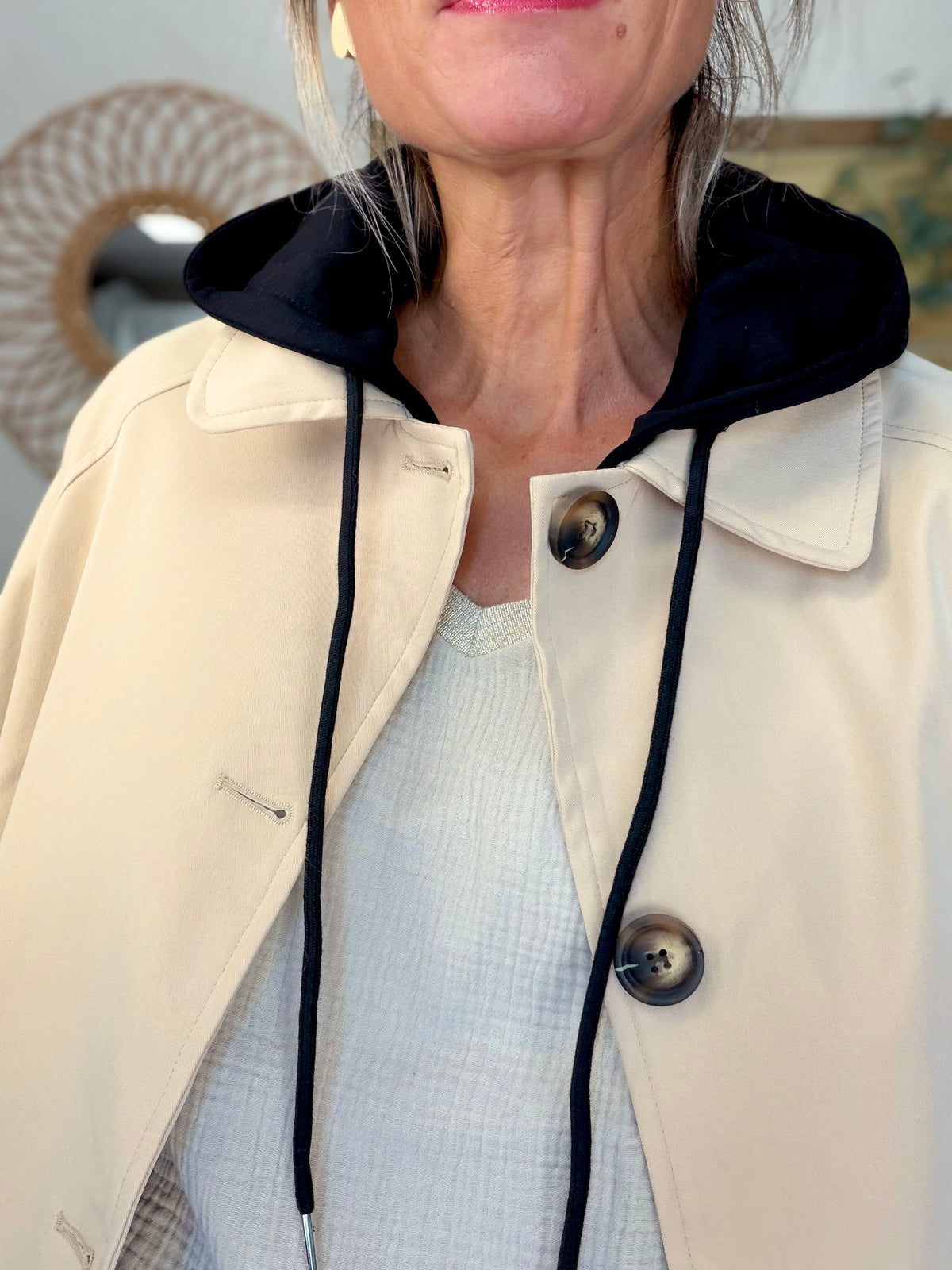 ⚡️ ARRIVAGE • Veste Trench avec capuche amovible, doublure à carreaux GAËLLE Beige