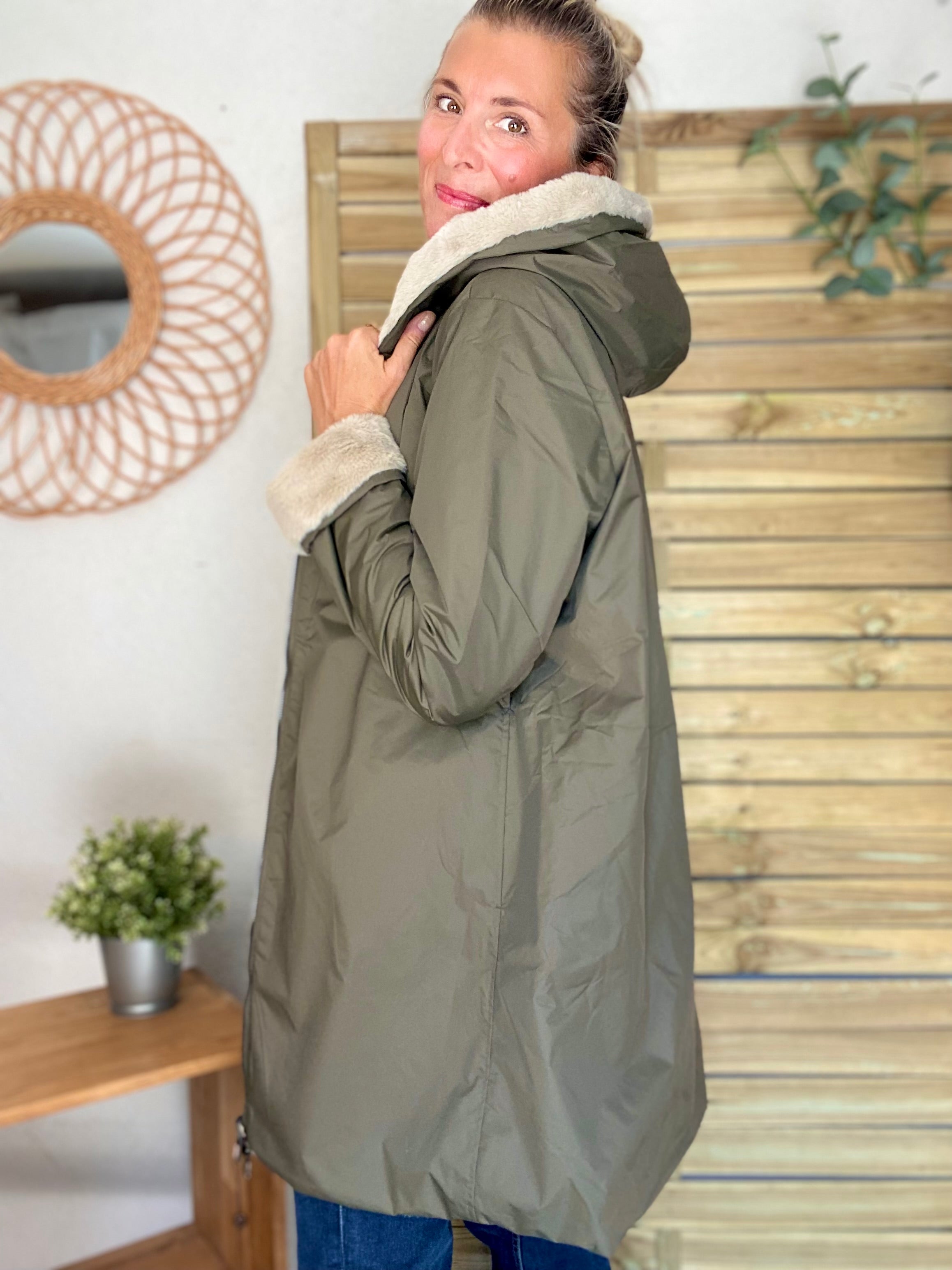 Parka Imperméable réversible fourrée Kaki / Beige ALIX - LAURA JO