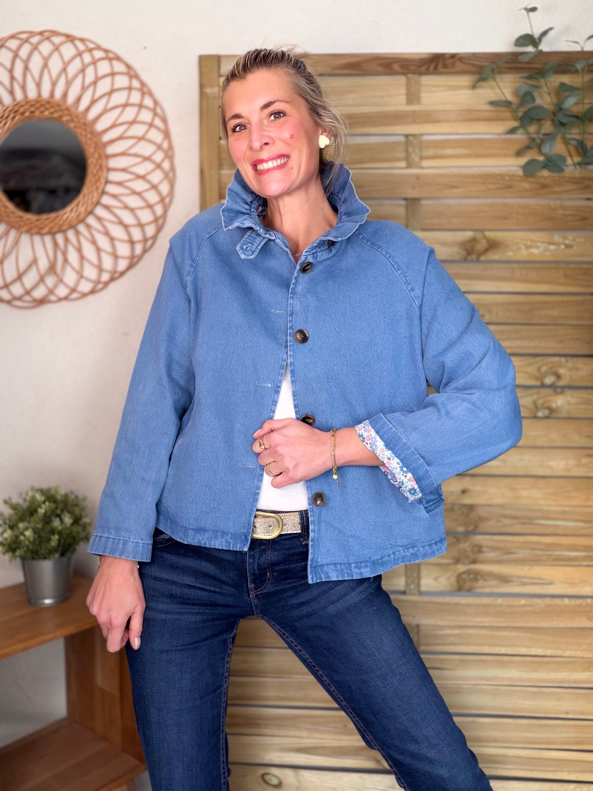 Veste Denim col victorien avec Liberty - VICKY Jean