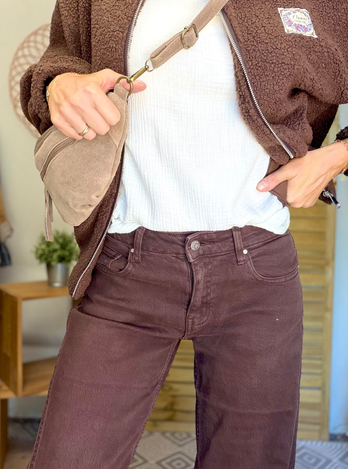 Pantalon Jean coupe barrel LÉON Chocolat