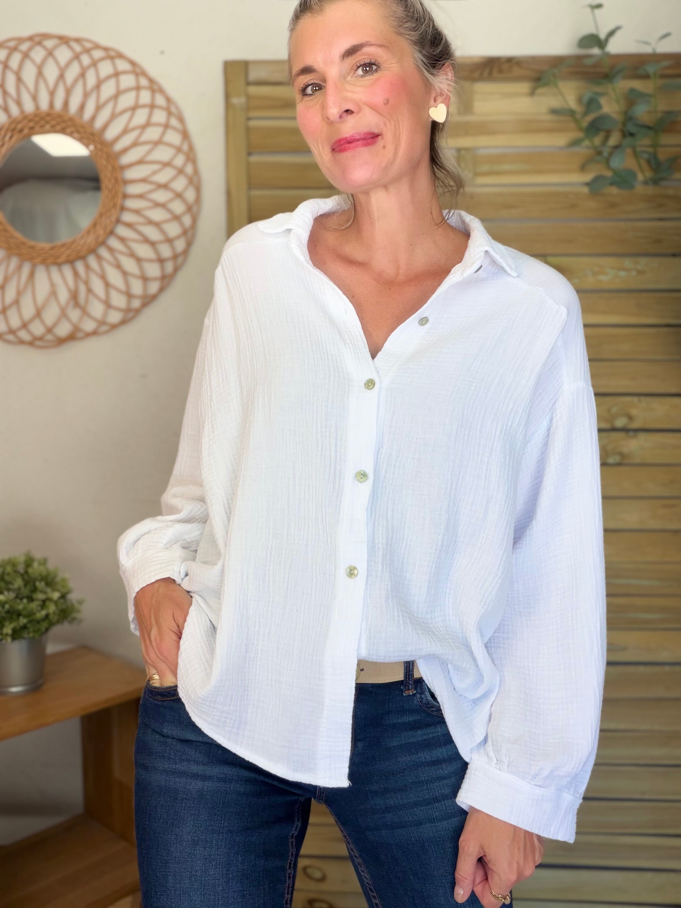 Chemise en gaze de coton unie FÉLICIA Blanc