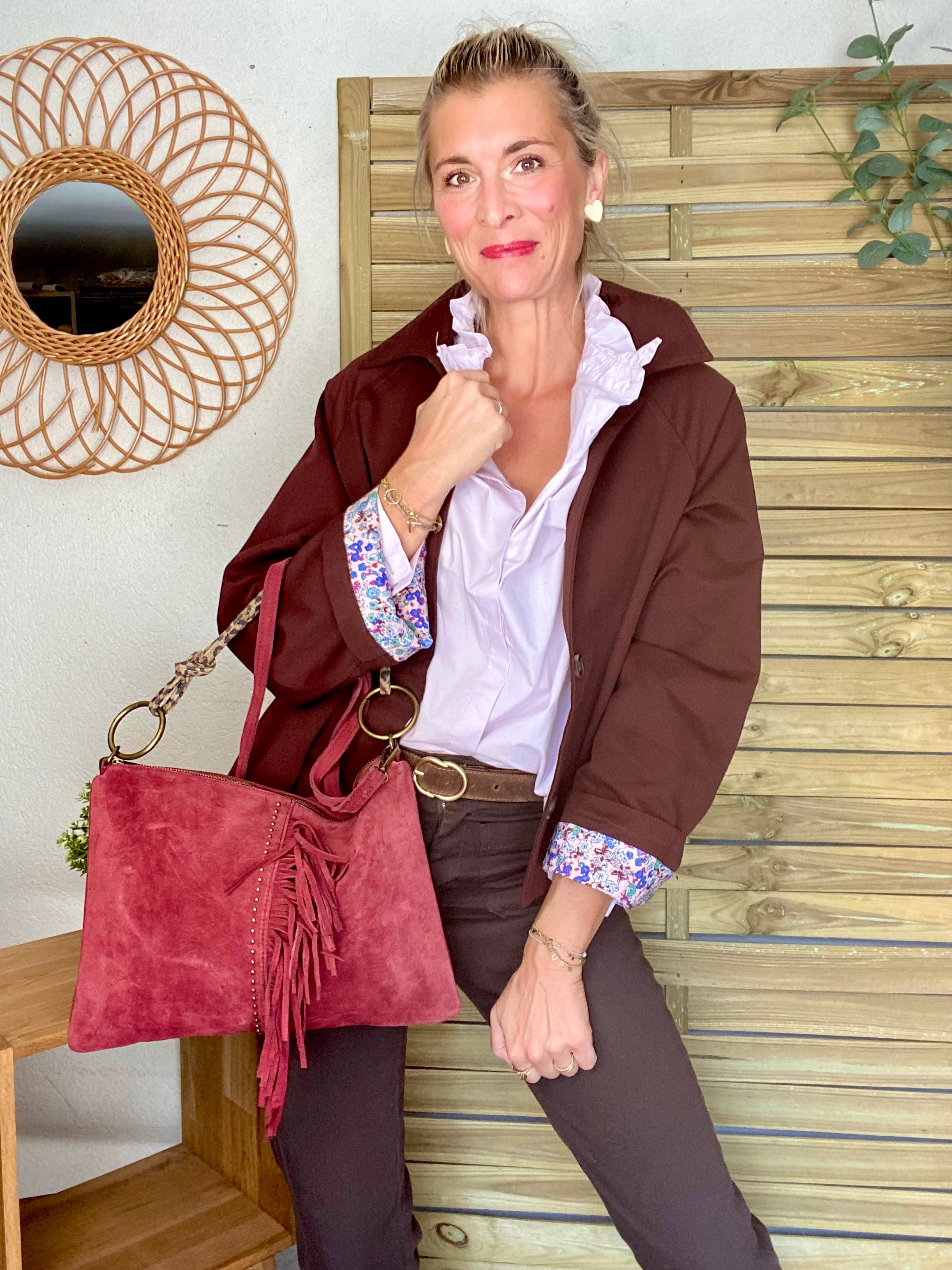 ⚡️PÉPITES FRIDAY - Sac en cuir daim 2 bandoulières (Léo et bordeaux) - Bordeaux - BROOKLYN