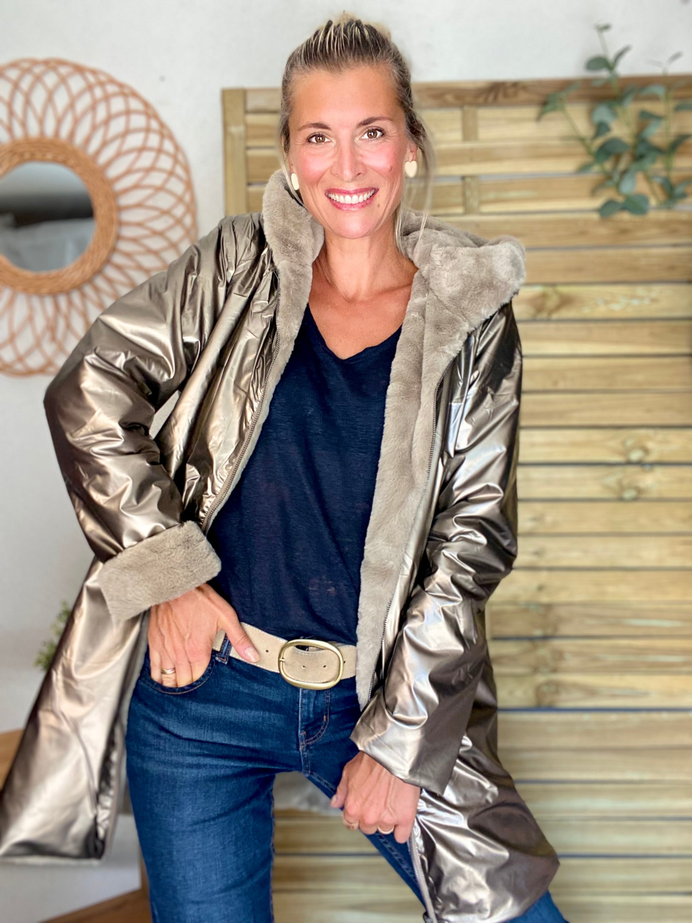 Parka Imperméable réversible fourrée Bronze / Beige ALIX - LAURA JO