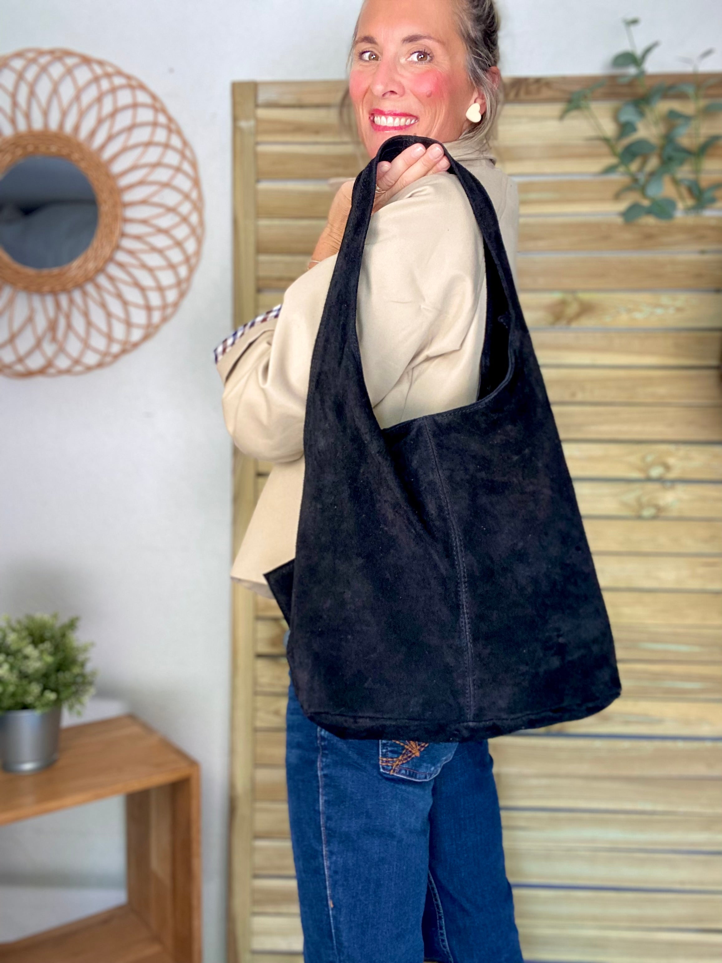 Sac cabas cuir daim MARLON - Noir