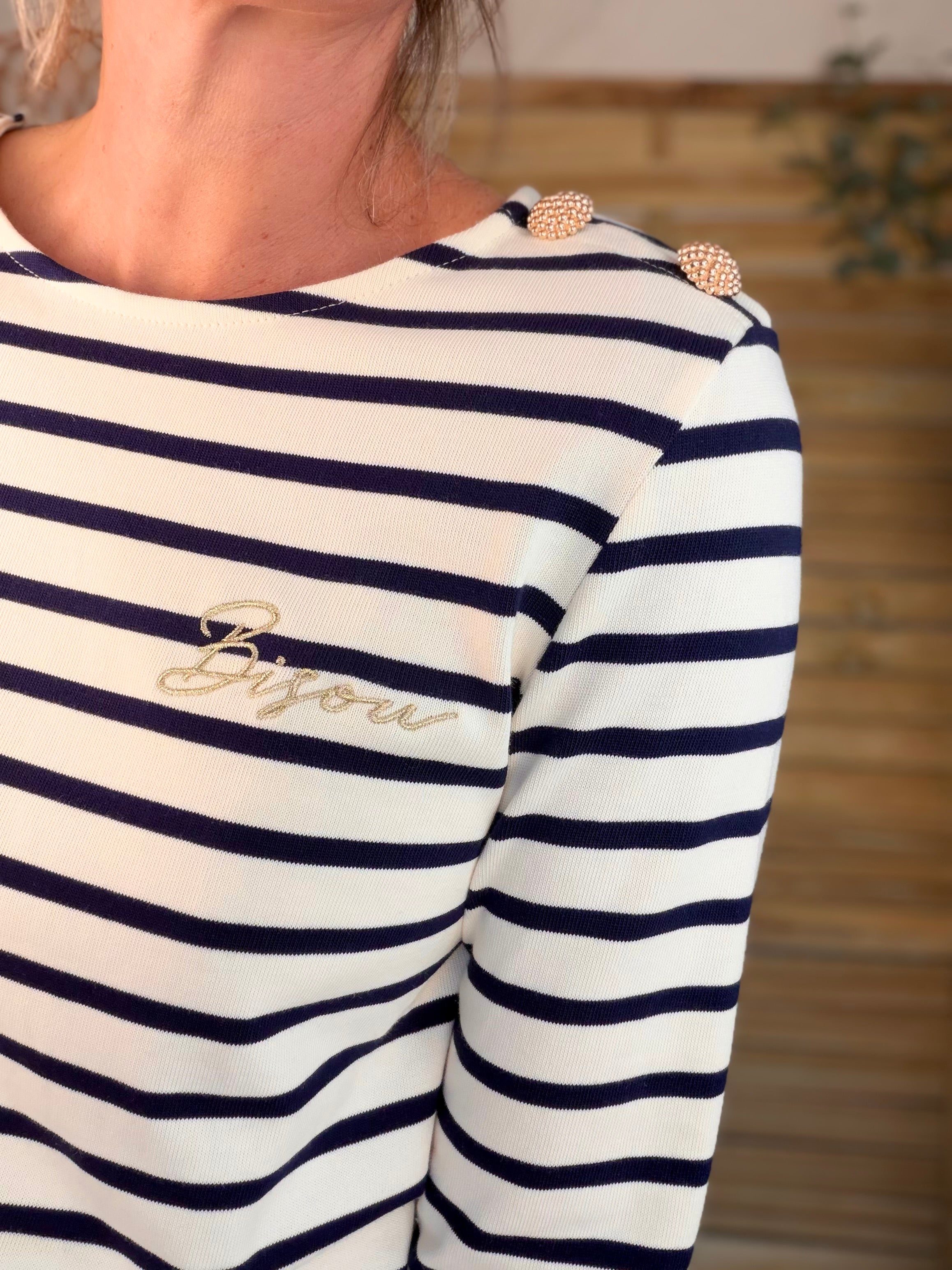 Tee shirt marinière Bisou doré SOLVEIG bleu marine