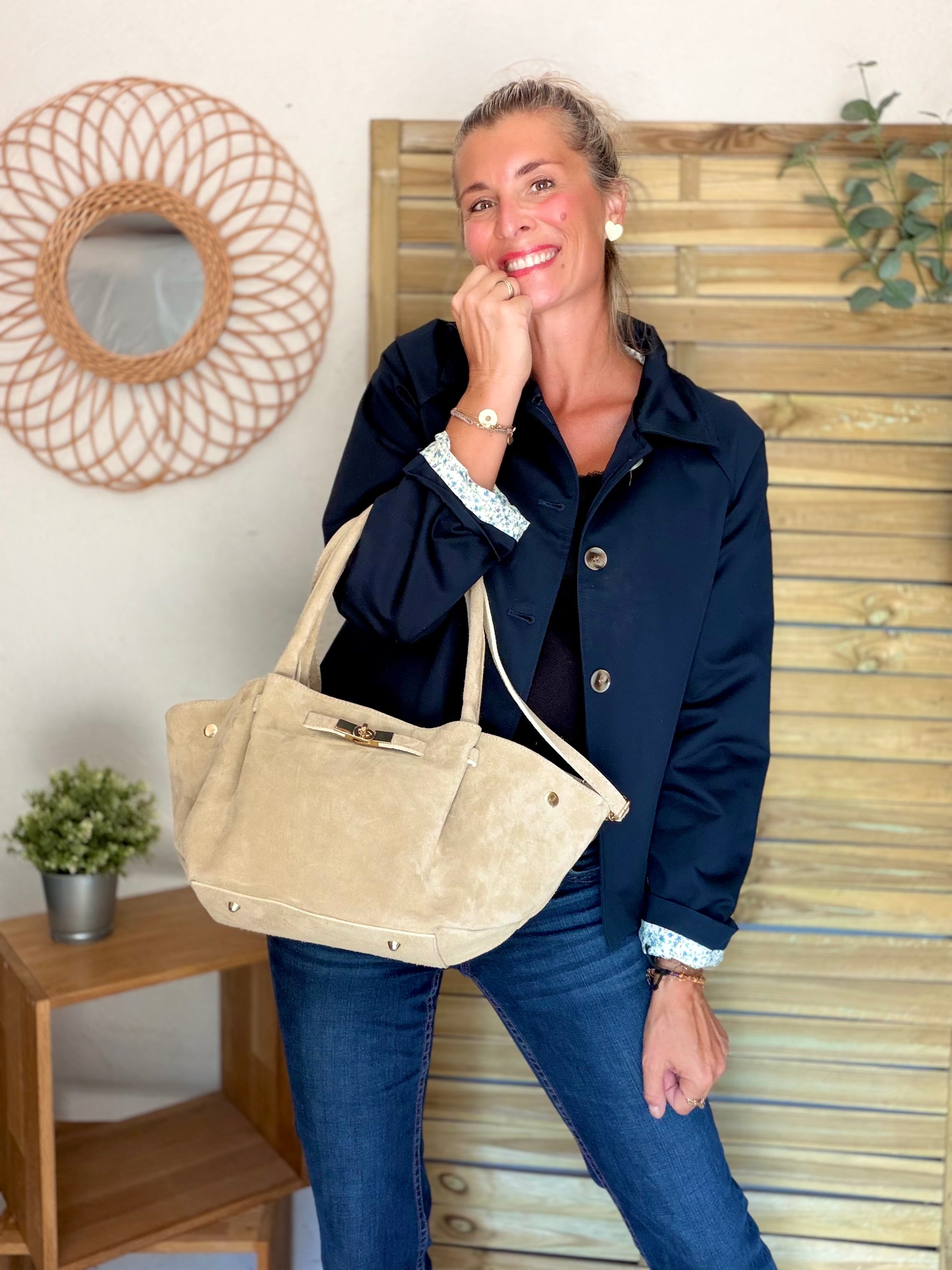 Sac cabas en cuir daim HANA - Beige