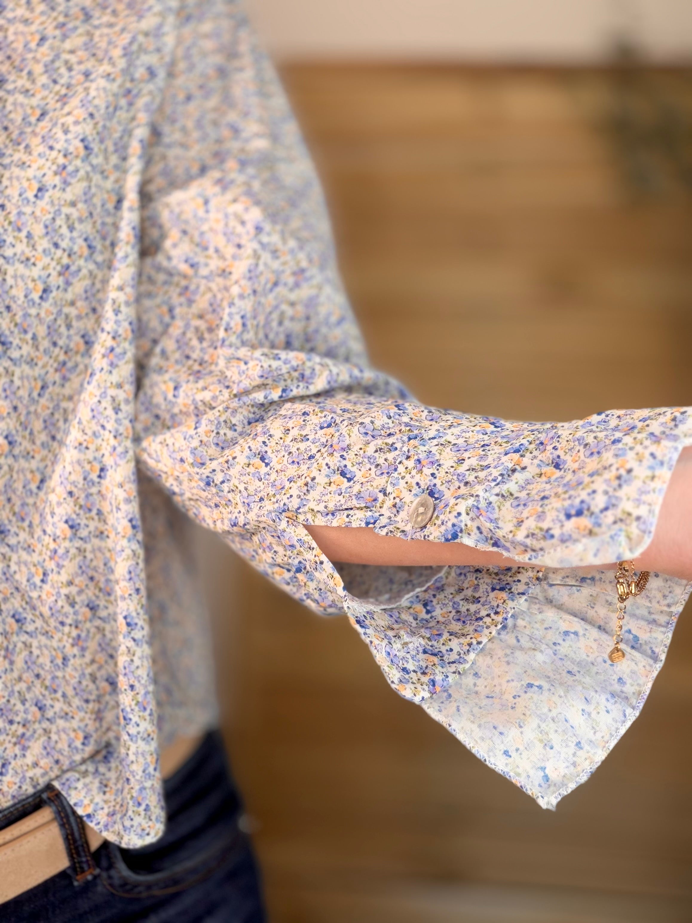 Chemise imprimée Liberty col volanté HÉLOÏSE - Bleu