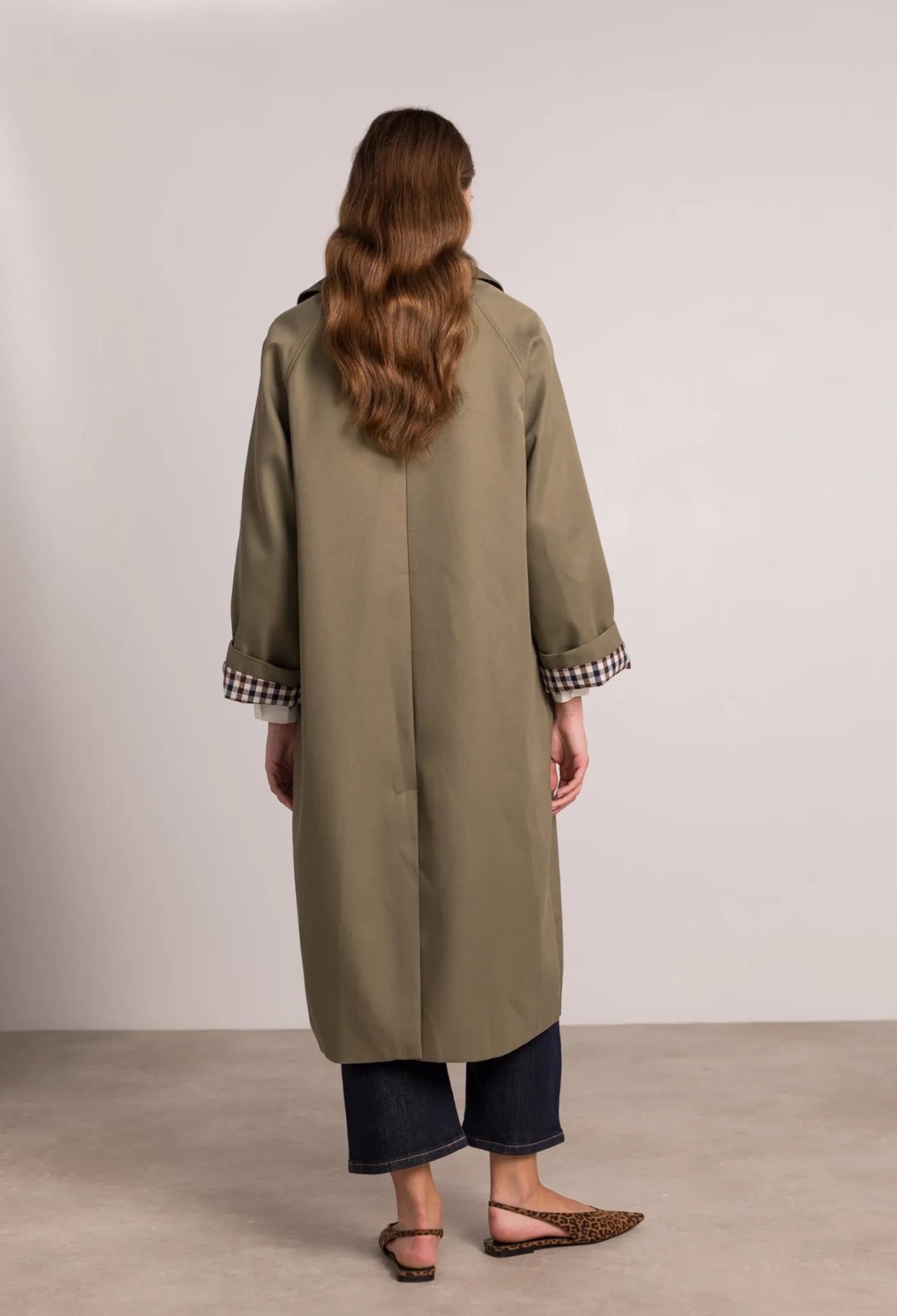 Veste Trench en coton avec vichy - YSEULT long Kaki
