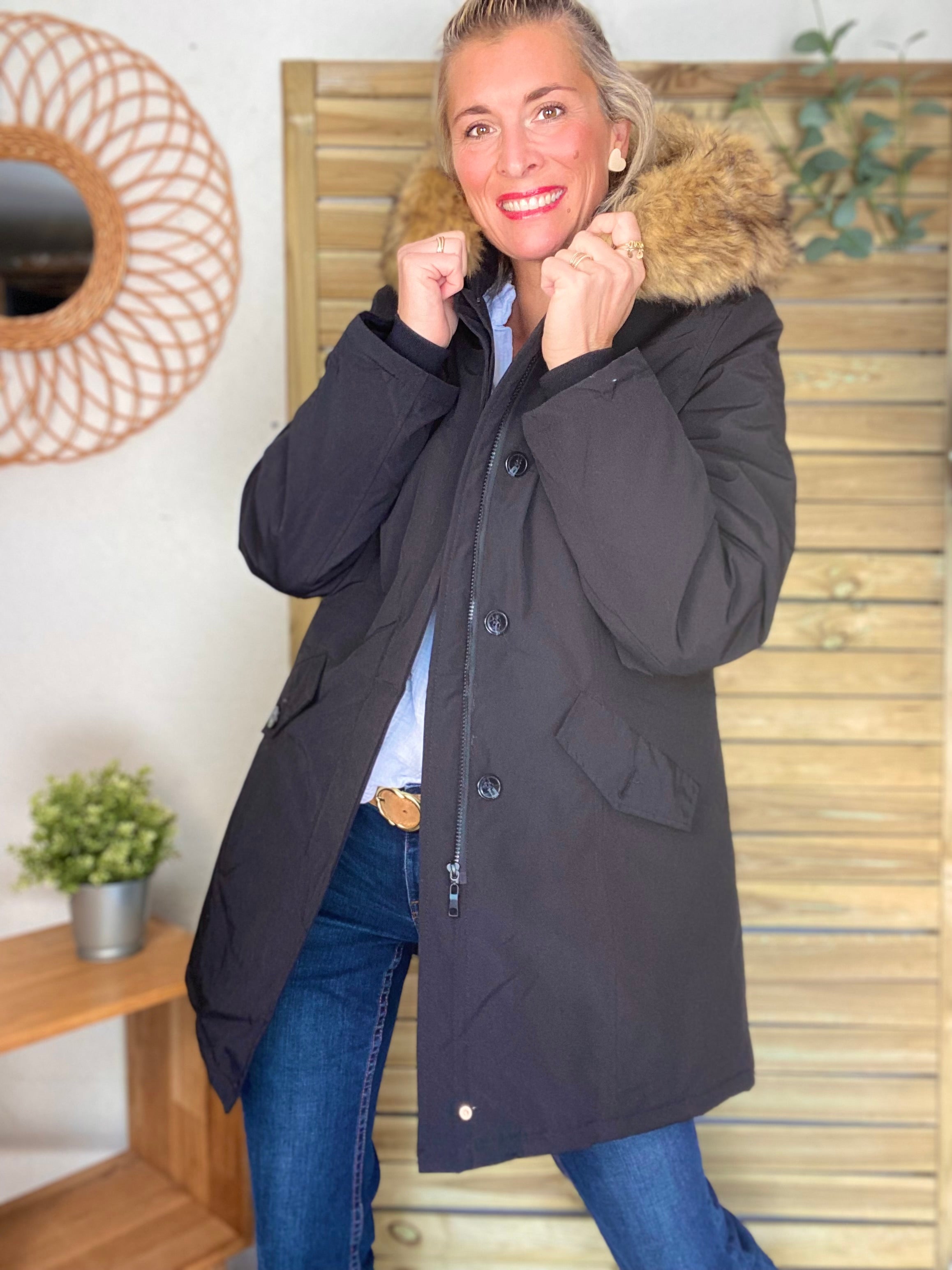 ⚡️ PÉPITES FRIDAY - Parka rembourrée déperlante noir, capuche col fourrure amovible - CHEYENNE