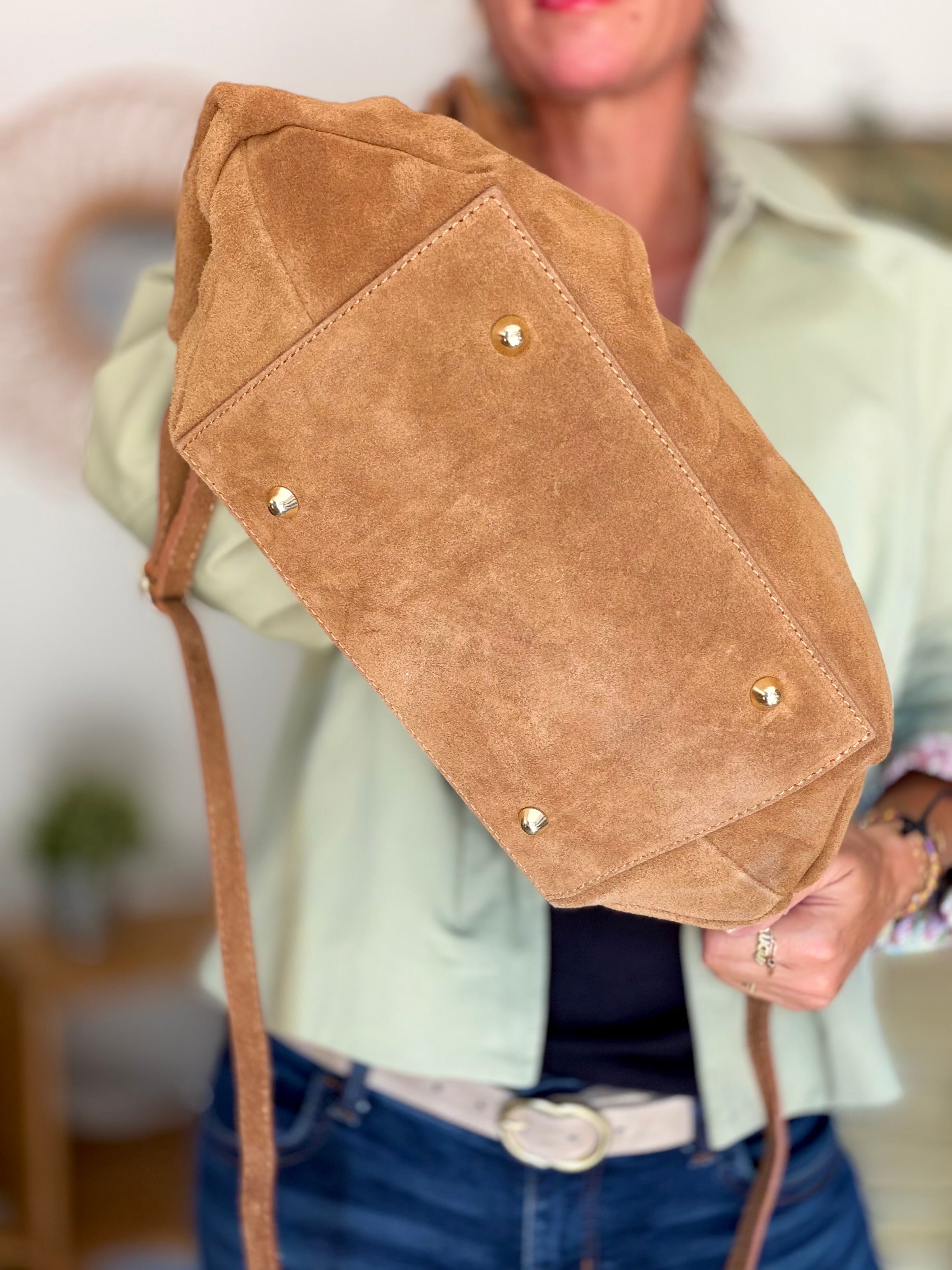 Sac cabas en cuir daim HANA - Camel