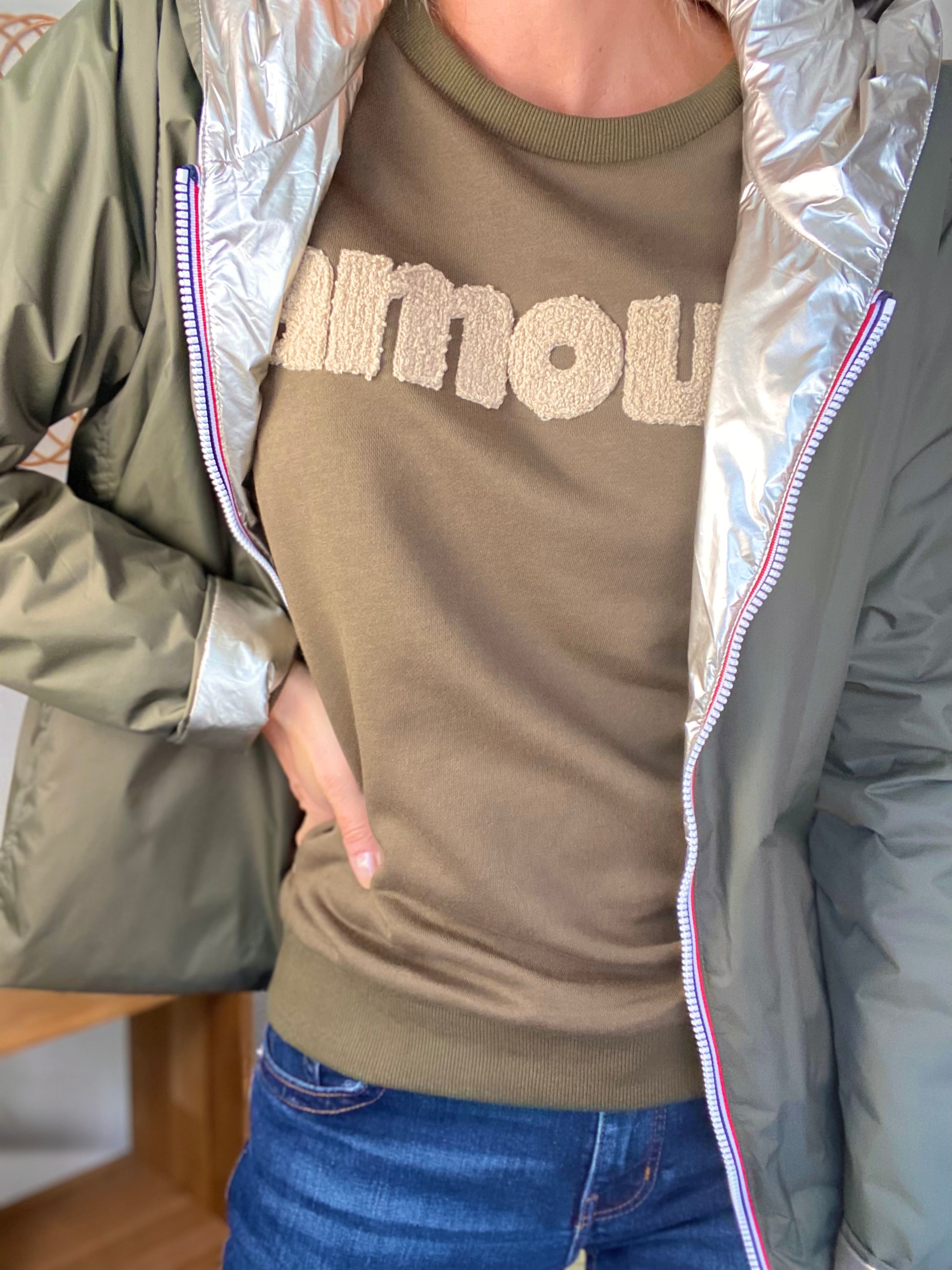 Sweat amour DORIA - Kaki / Beige