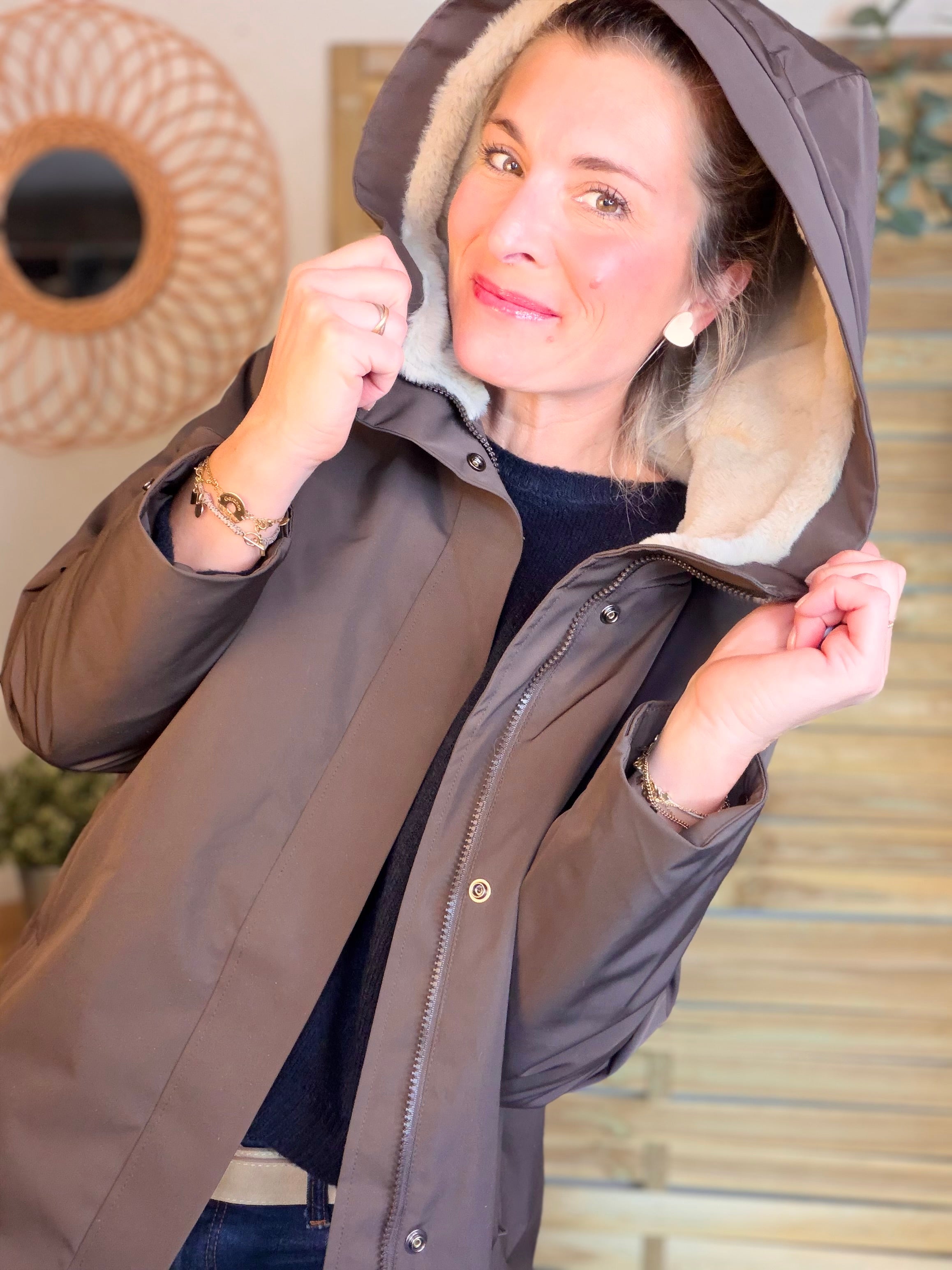 Parka fourrée imperméable AMBRE - Chocolat / Beige - LAURA JO