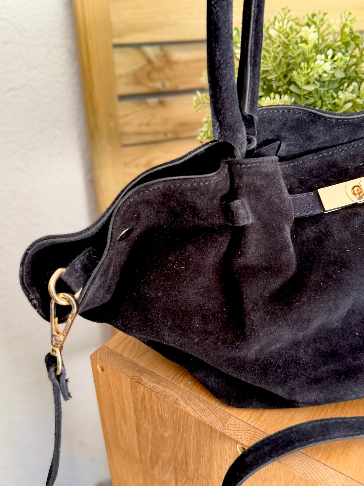 Sac cabas en cuir daim HANA - Noir