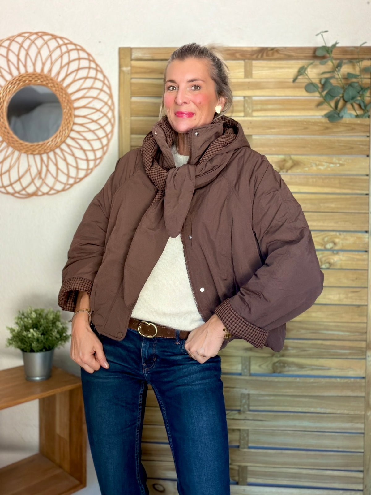 PRÉCOMMANDE (Expédition 22/10) • Veste matelassée capuche amovible réversible ODILE Chocolat