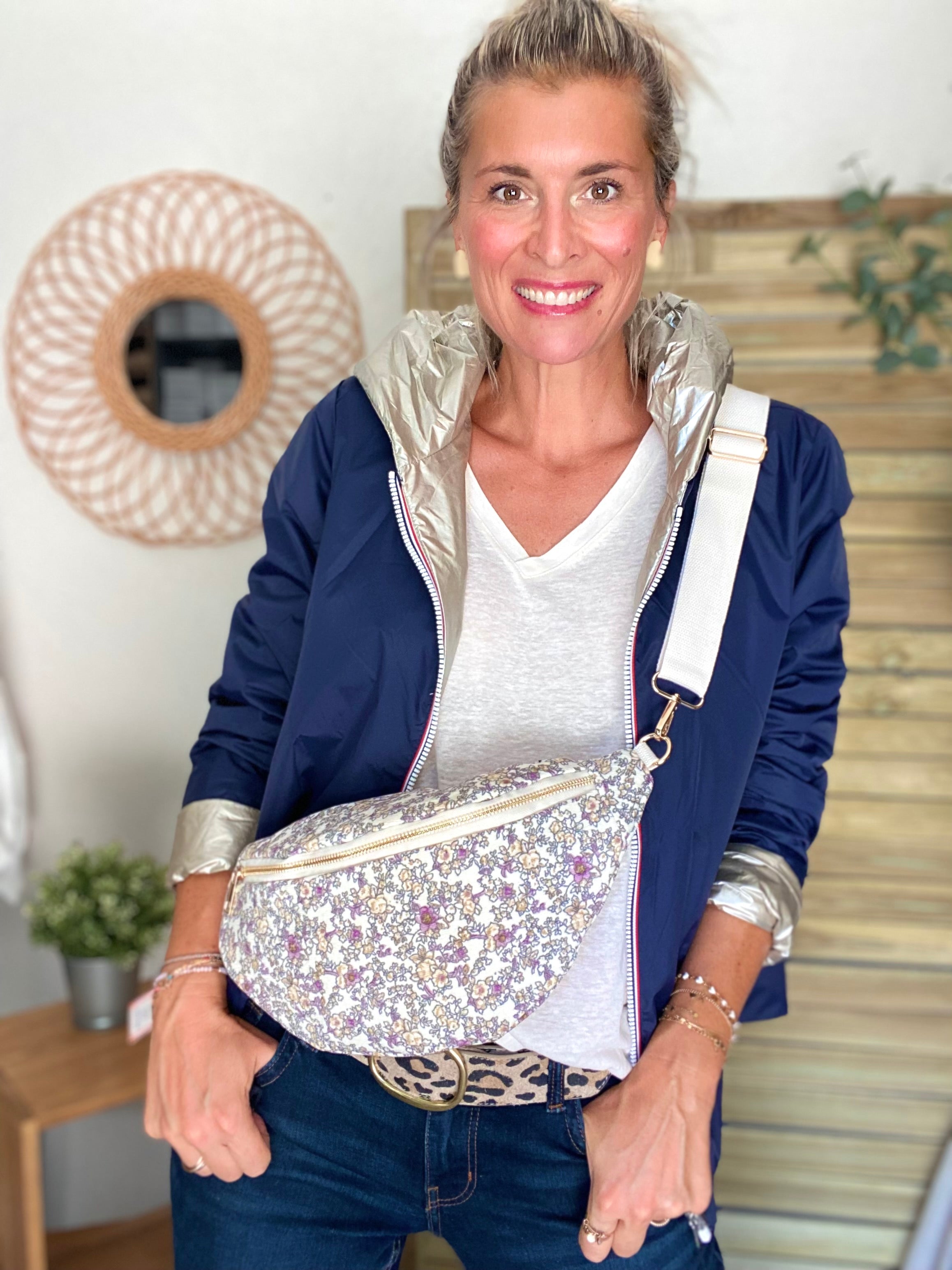 Sac banane XL Ciao Boum - IVY - Fleuri blanc et mauve (20 coloris)