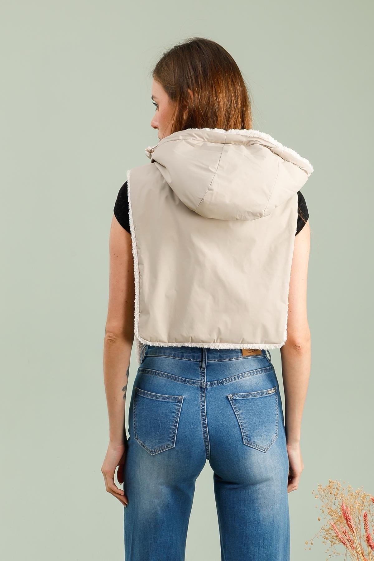 Col capuche amovible réversible TONY - LAURA JO - Beige / Sherpa écru