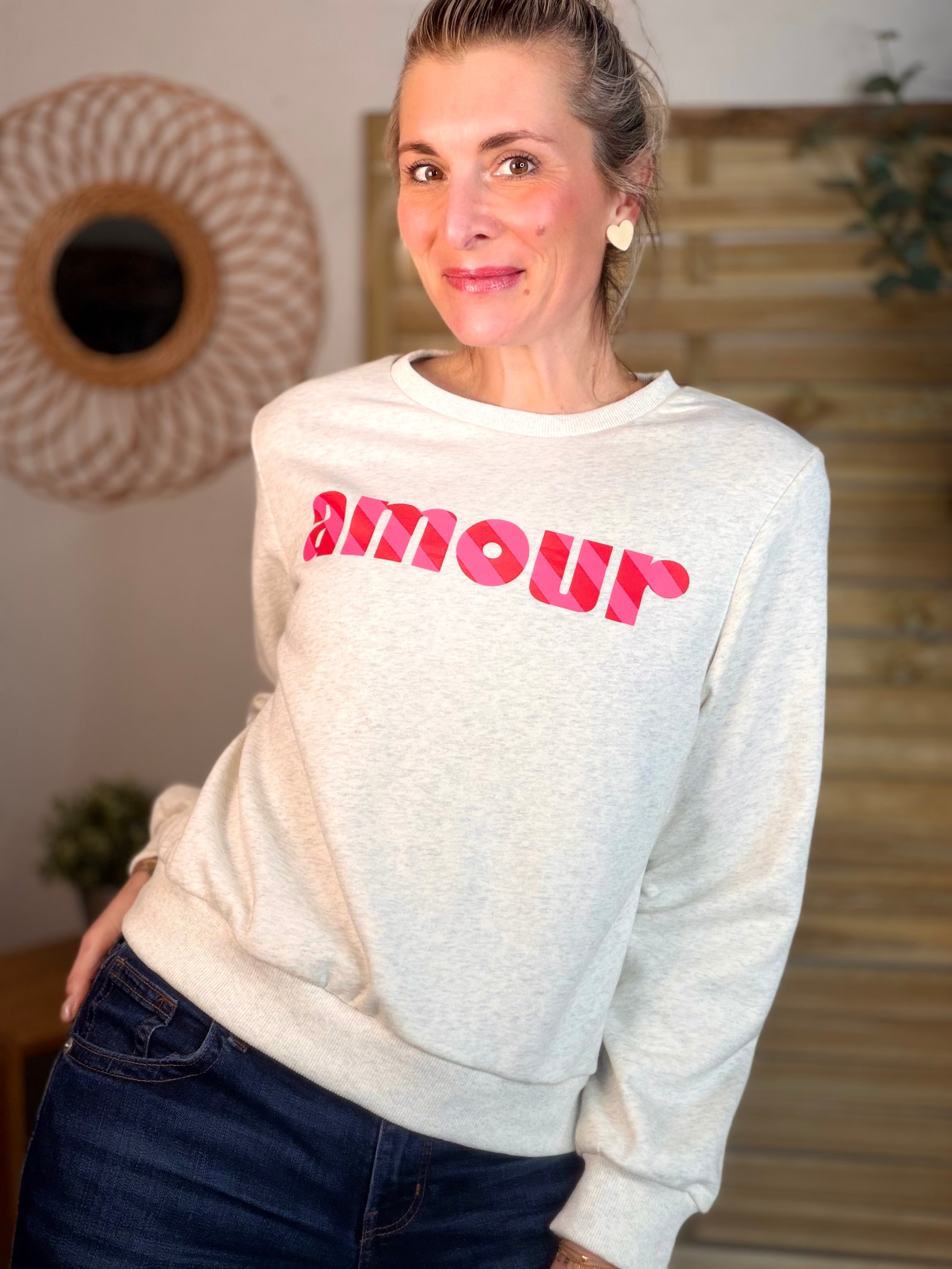 Sweat amour SIENNA - Gris / Rose