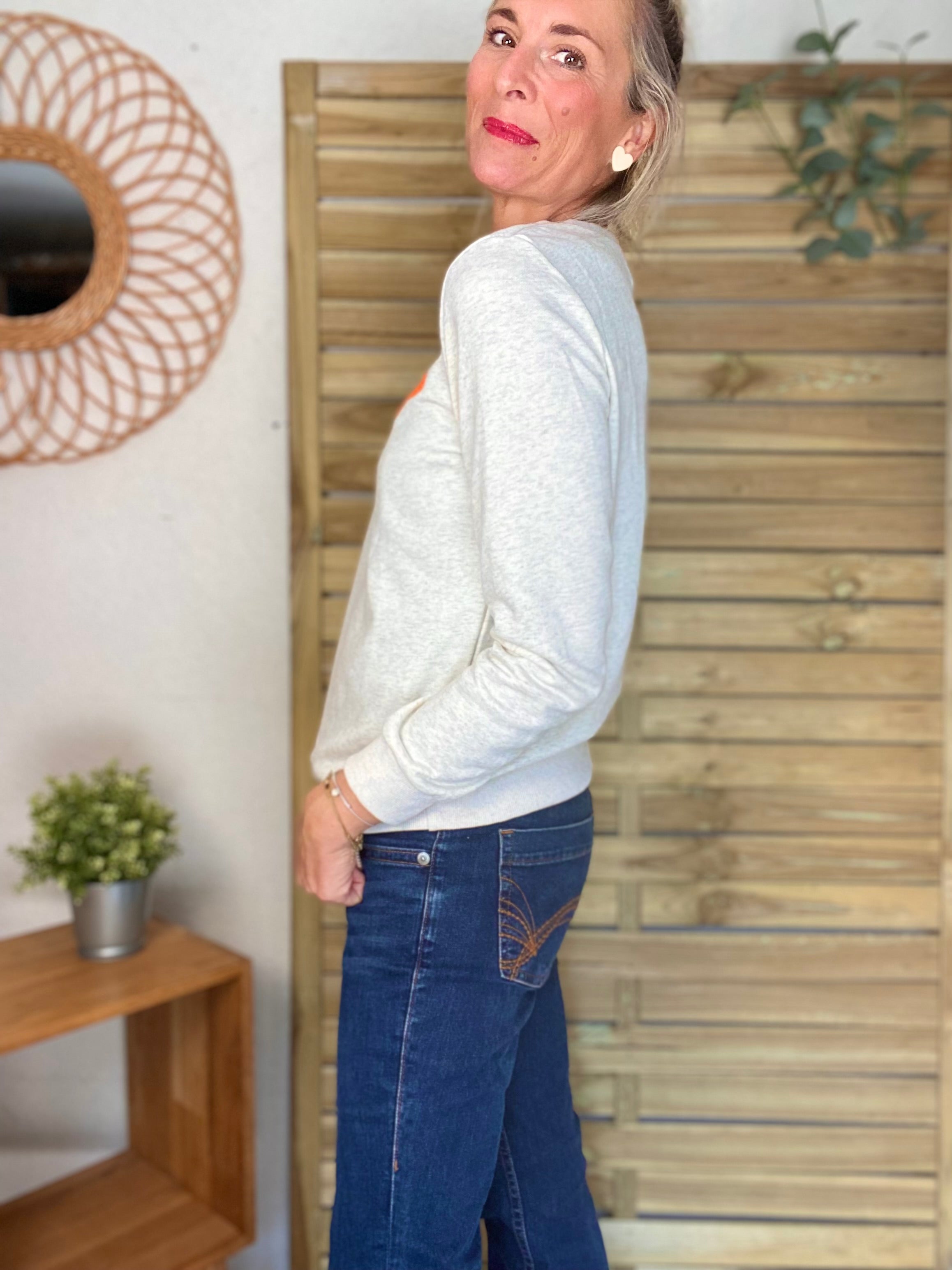 Sweat amour DORIA - Beige chiné / Orange