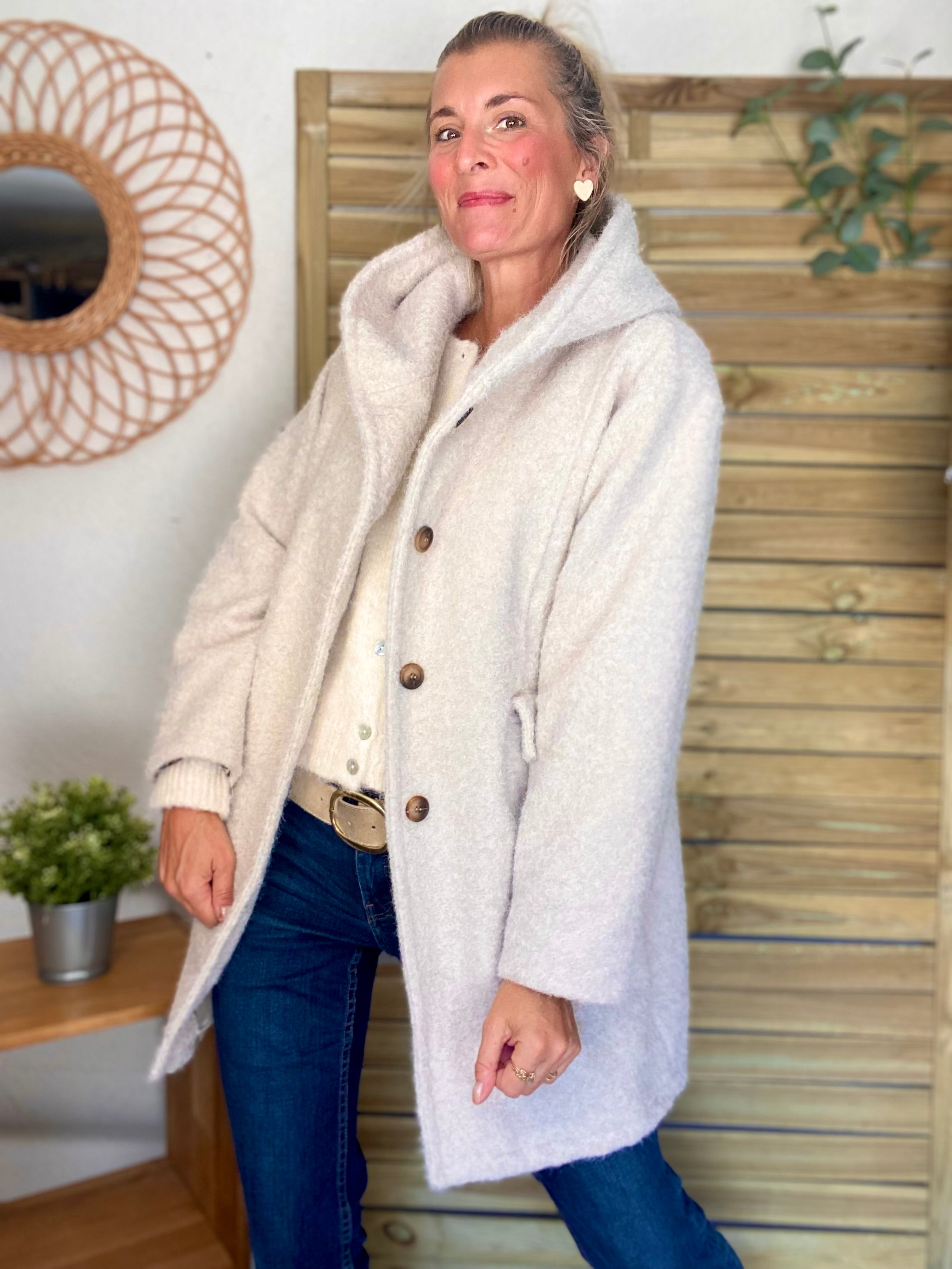 Manteau en laine EUGÉNIE avec détails Léo 🐆 - Crème