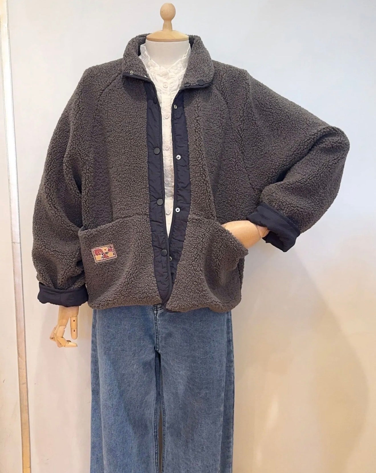 Veste matelassée réversible Sherpa AMÉLIE Bleu marine / Gris