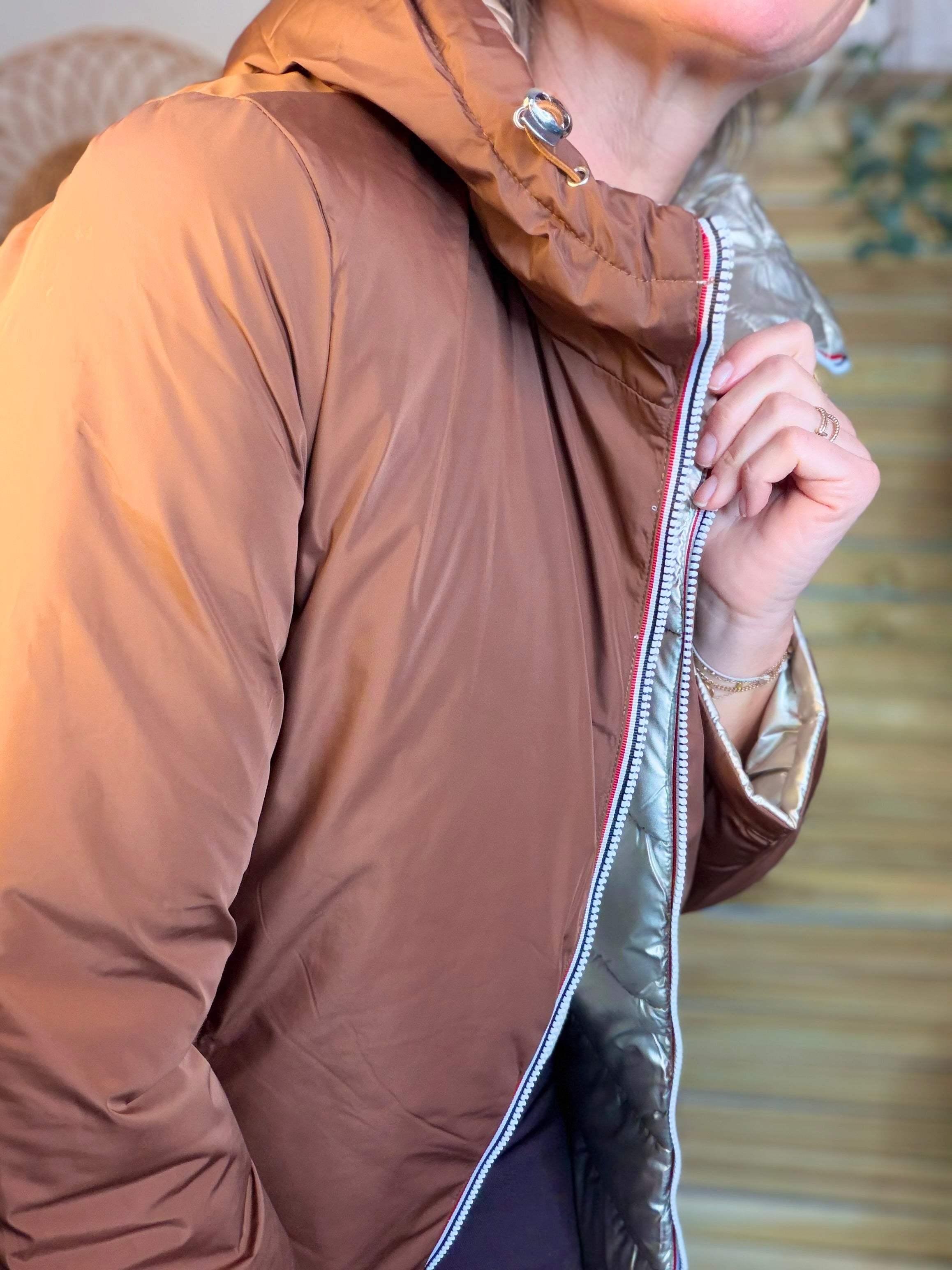 Doudoune imperméable réversible longue ANGÈLE LONG - Rouille choco - MELYA MELODY