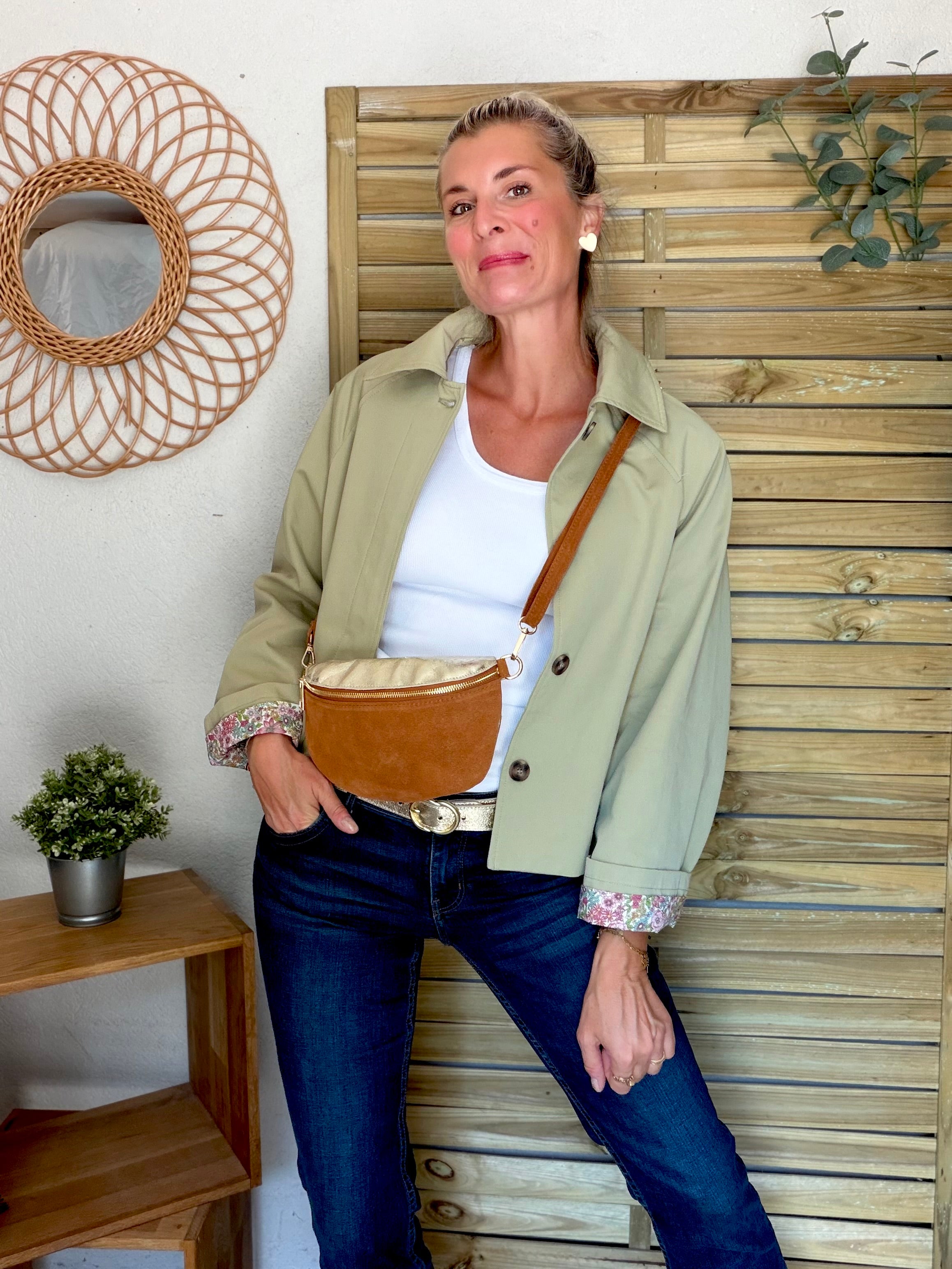 Veste Trench en coton Vert amande avec Liberty - MAHAUT - LILI et LALA