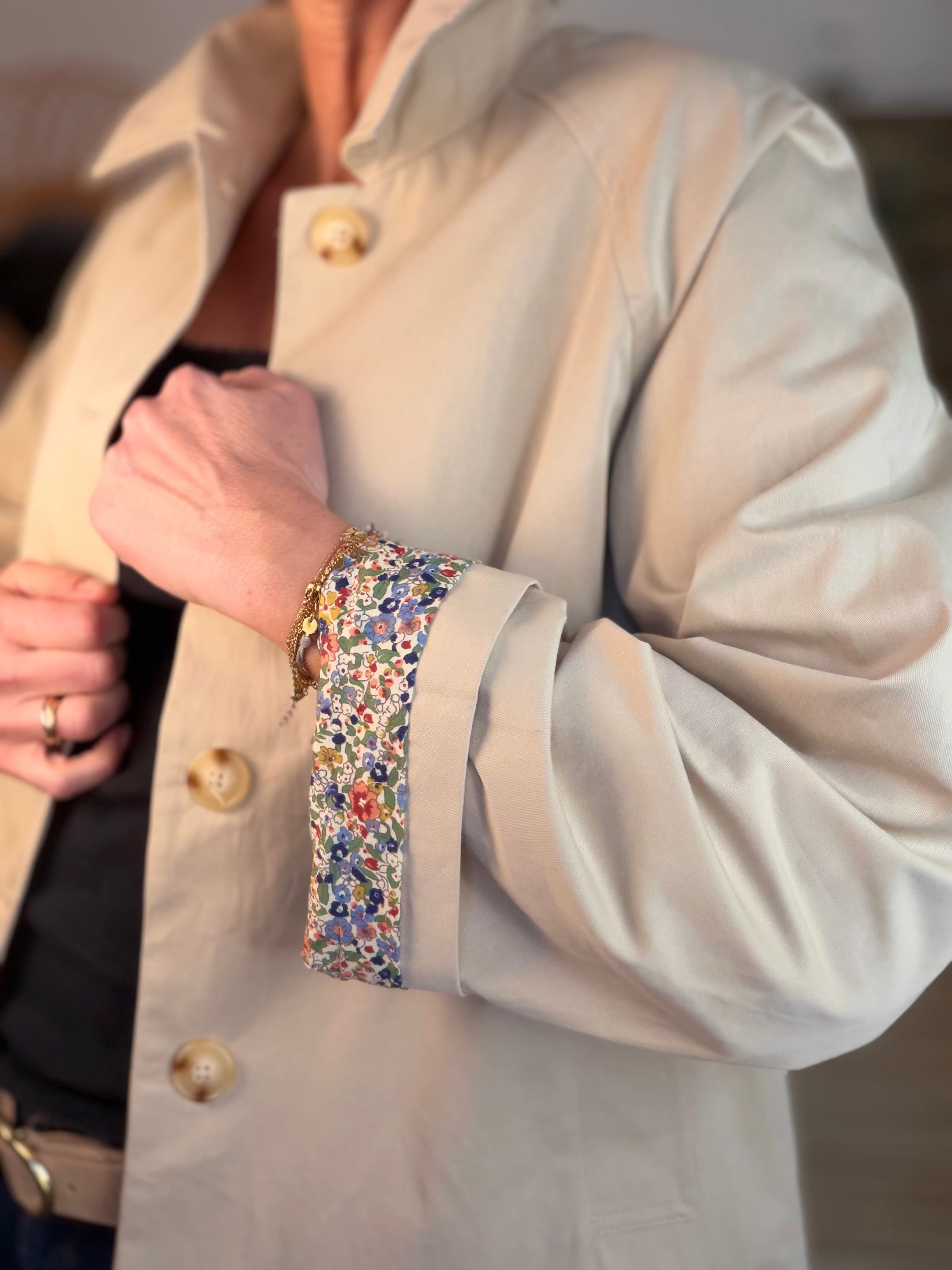 Veste Trench en coton beige avec Liberty - MARION (Taille 2 ans à la Taille L)