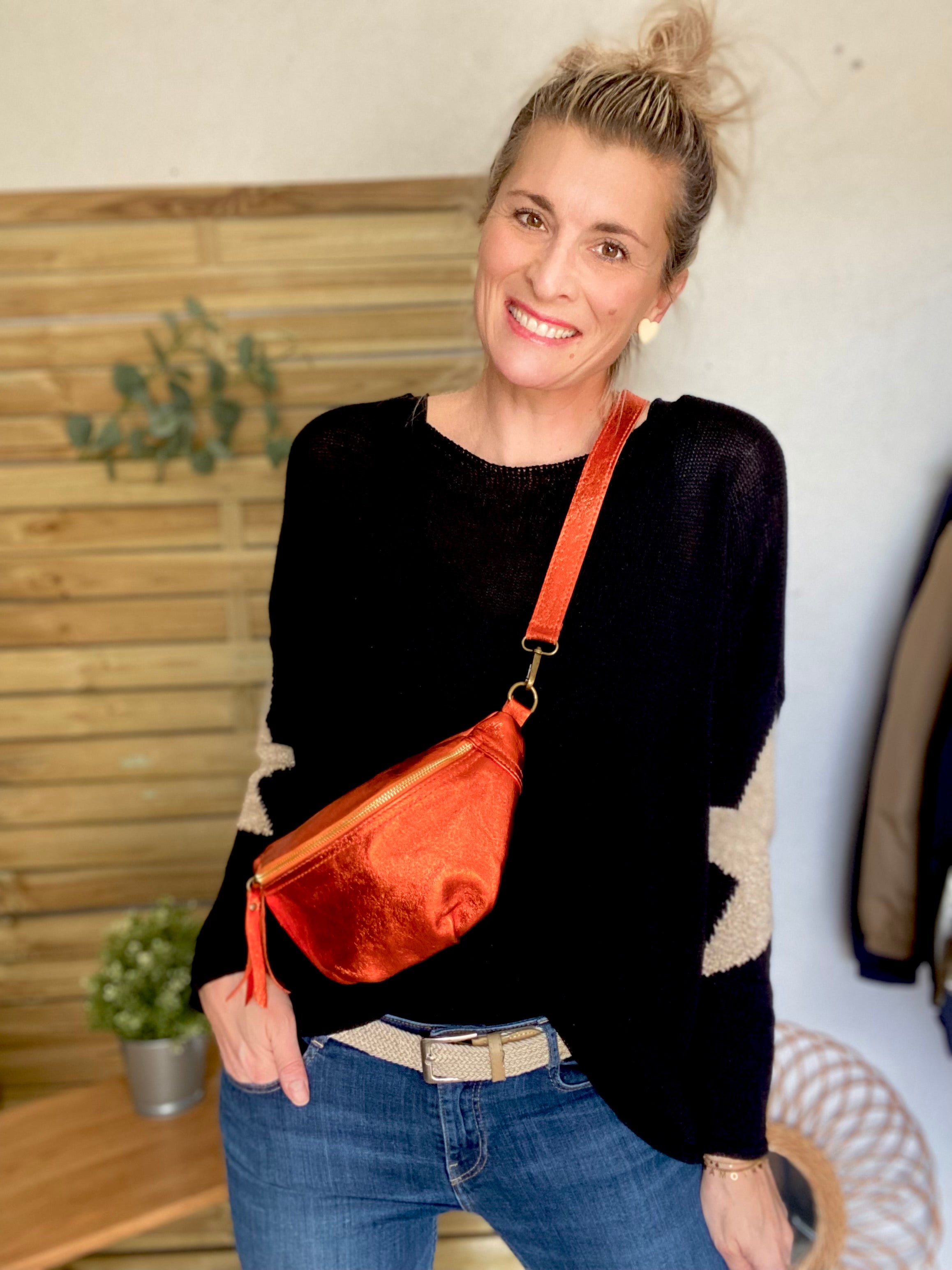 Sac banane en cuir - IRISS - Orange - FIN DE SÉRIE