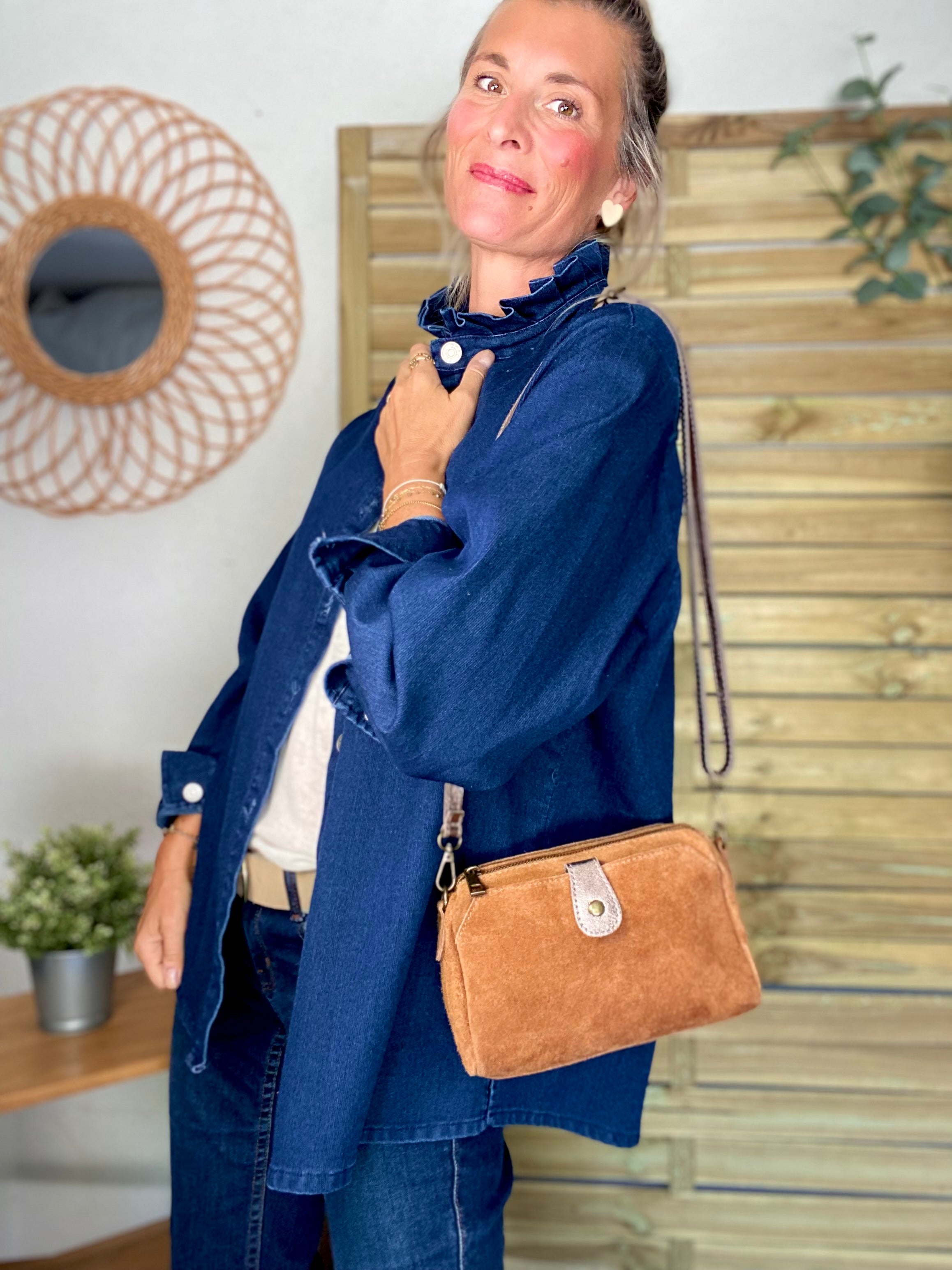 Sac bandoulière en cuir EZRA - Camel/Bronze