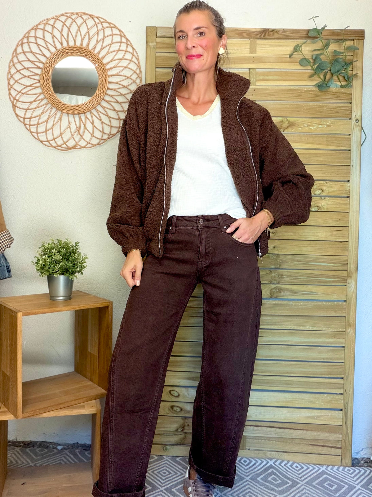 Pantalon Jean coupe barrel LÉON Chocolat
