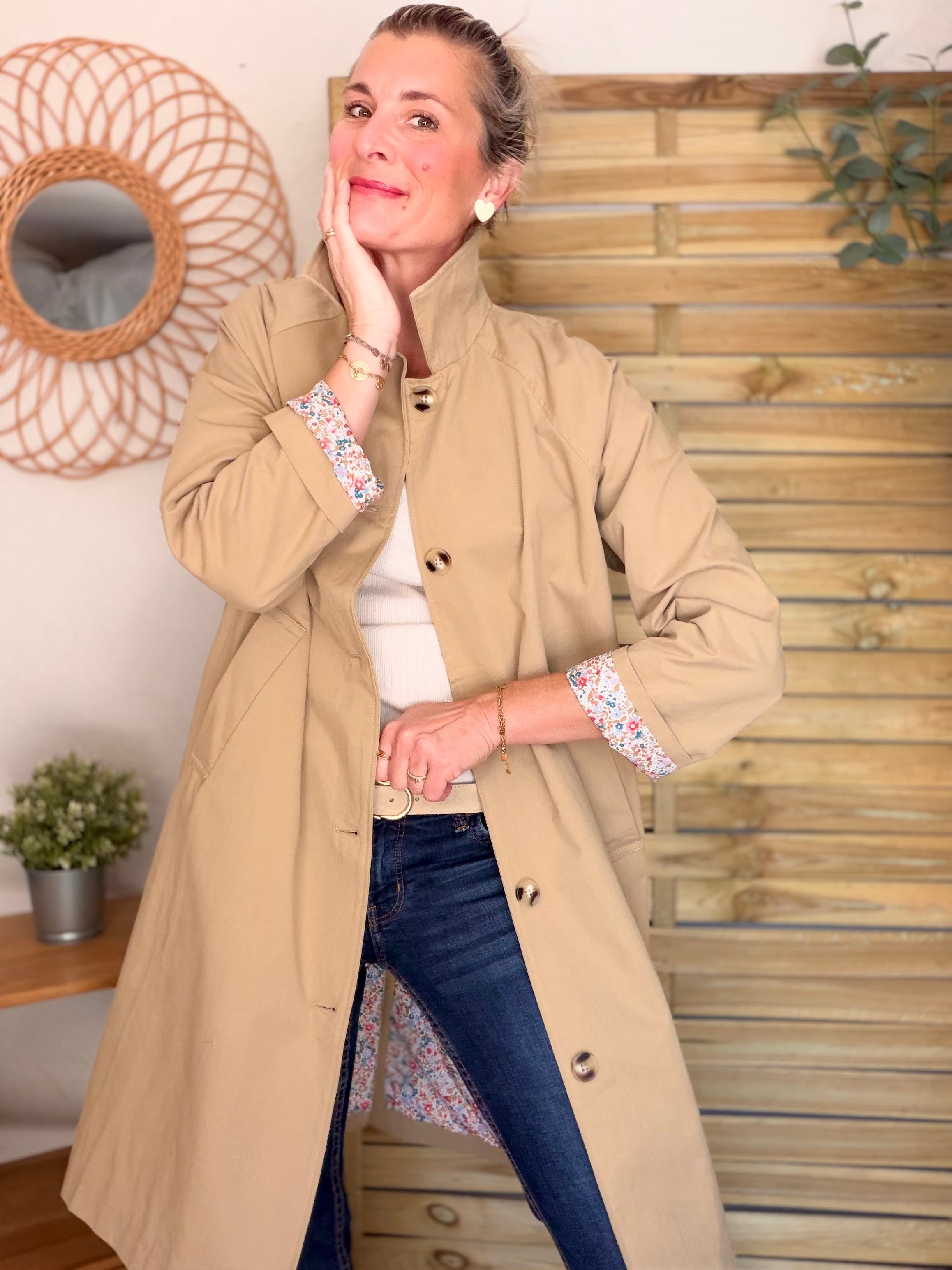 Veste Trench mi long en coton Camel avec Liberty CALLIE