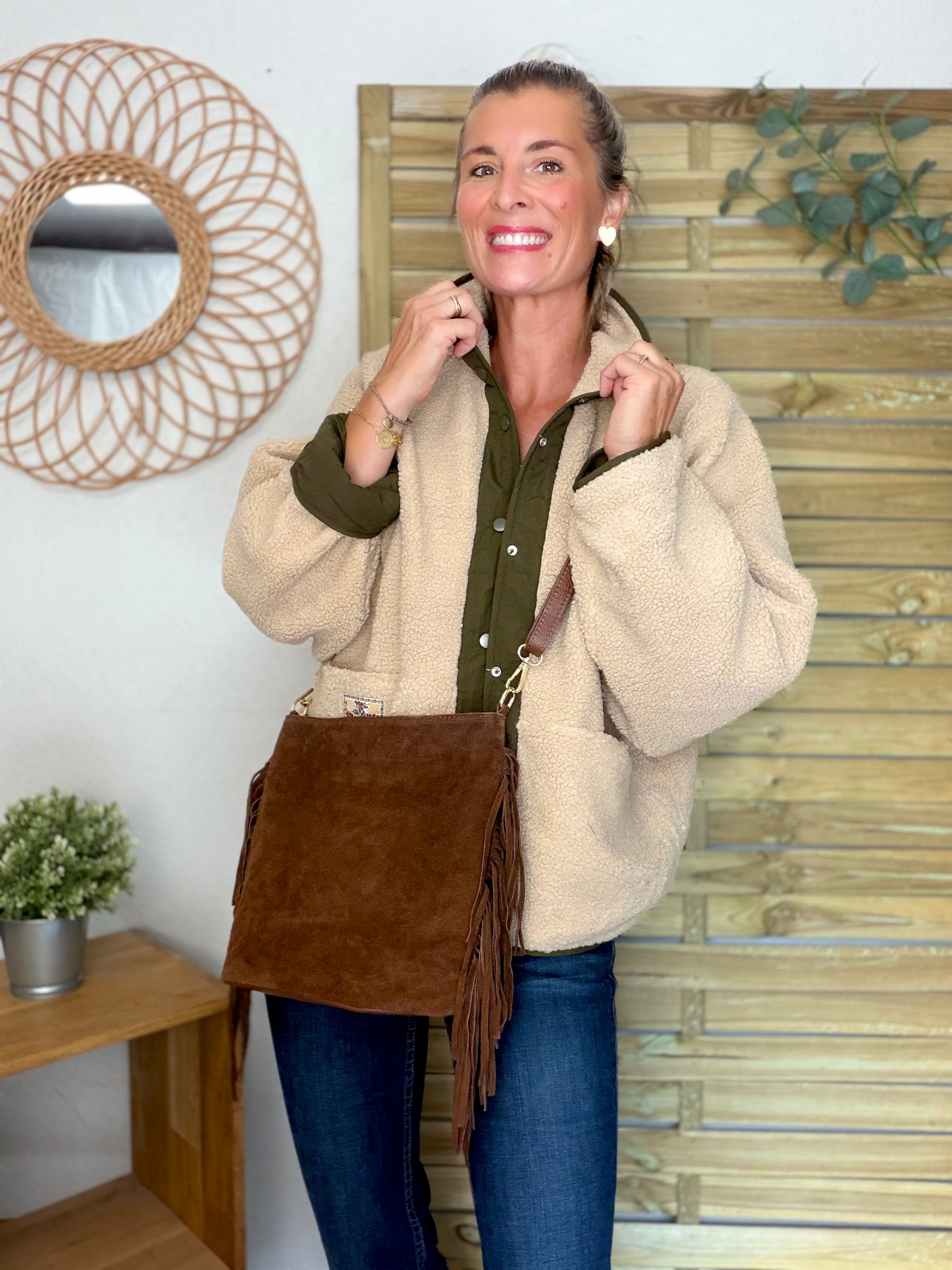 Veste matelassée réversible Sherpa AMÉLIE Kaki / Beige