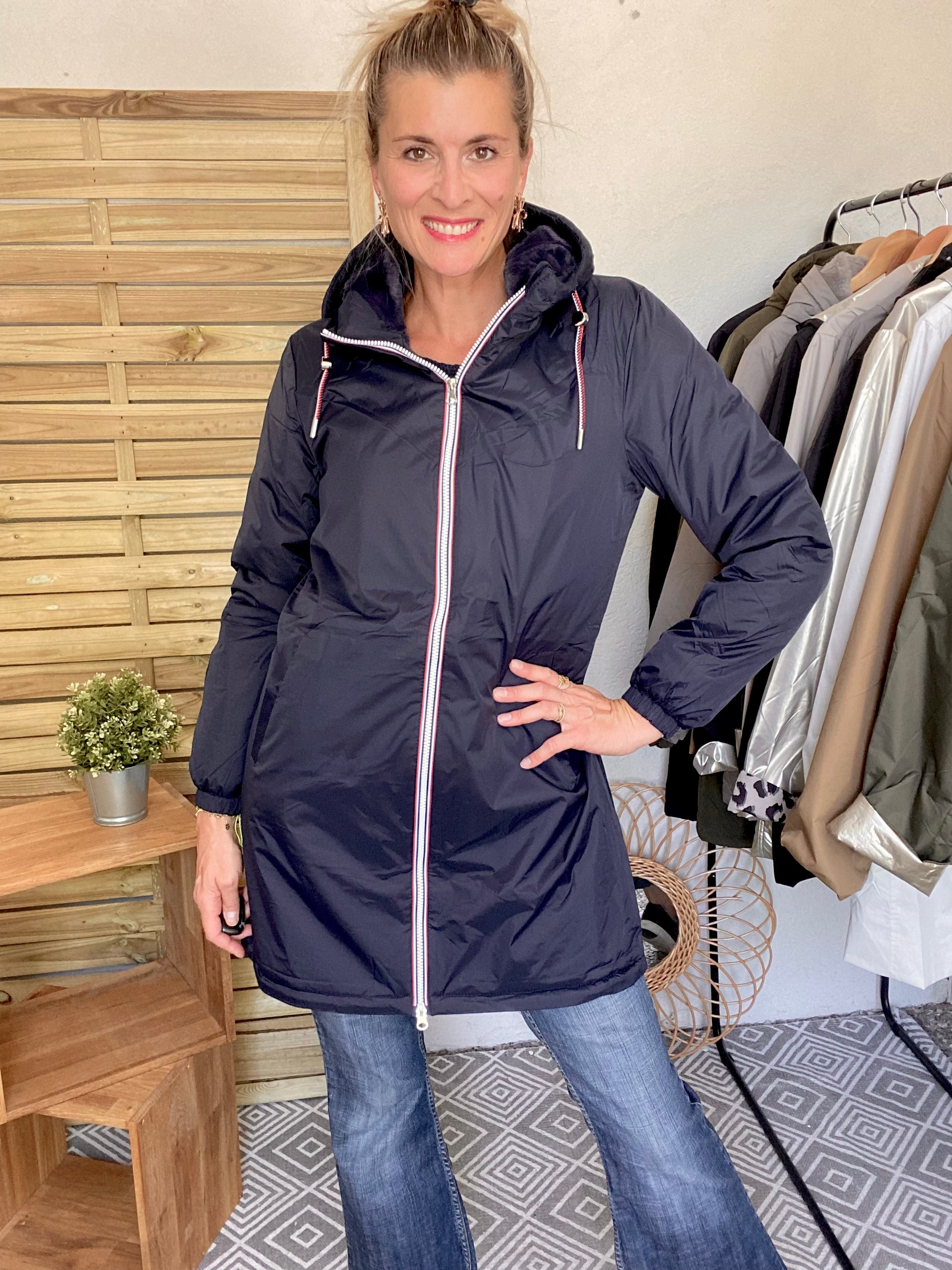 ***PROMO - Tailles 3XL et 4XL - Parka Imperméable THELMA LONG fourrée - Bleu marine - Laura Jo