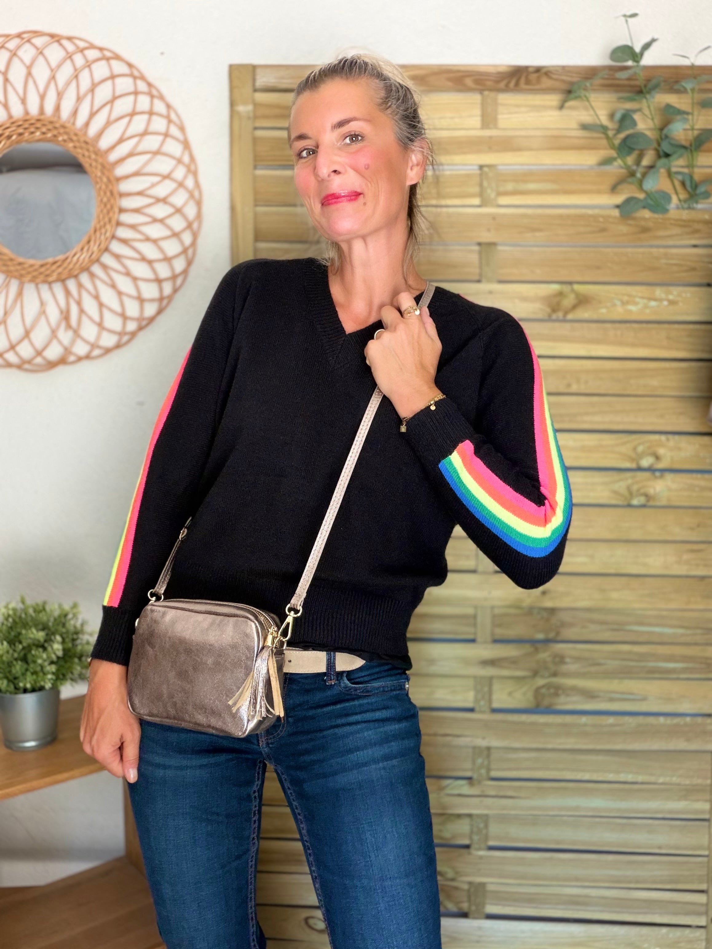 Sac bandoulière en cuir irisé - CHERRY - Bronze