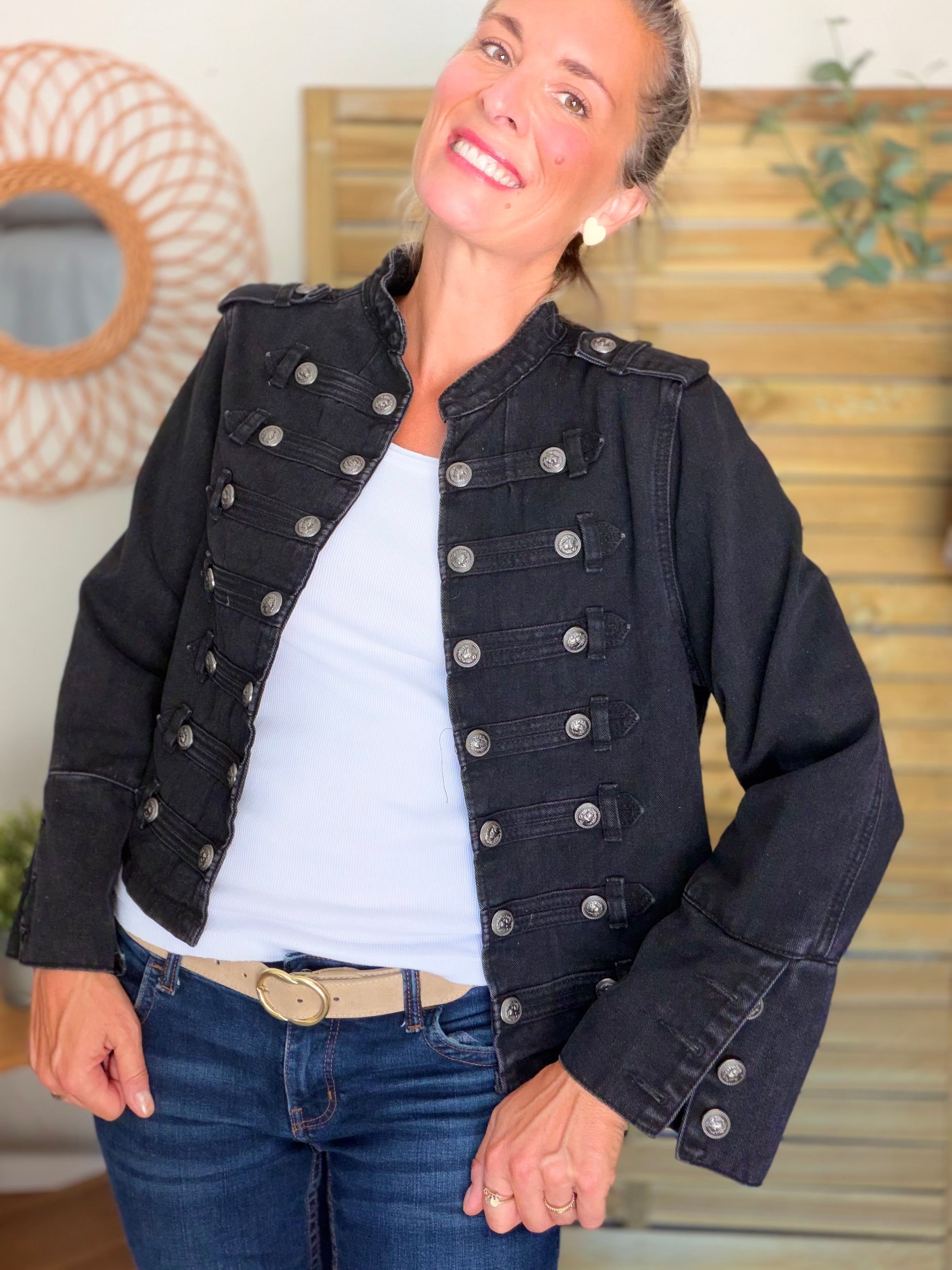 Veste courte en jean NAPOLÉON - Noir