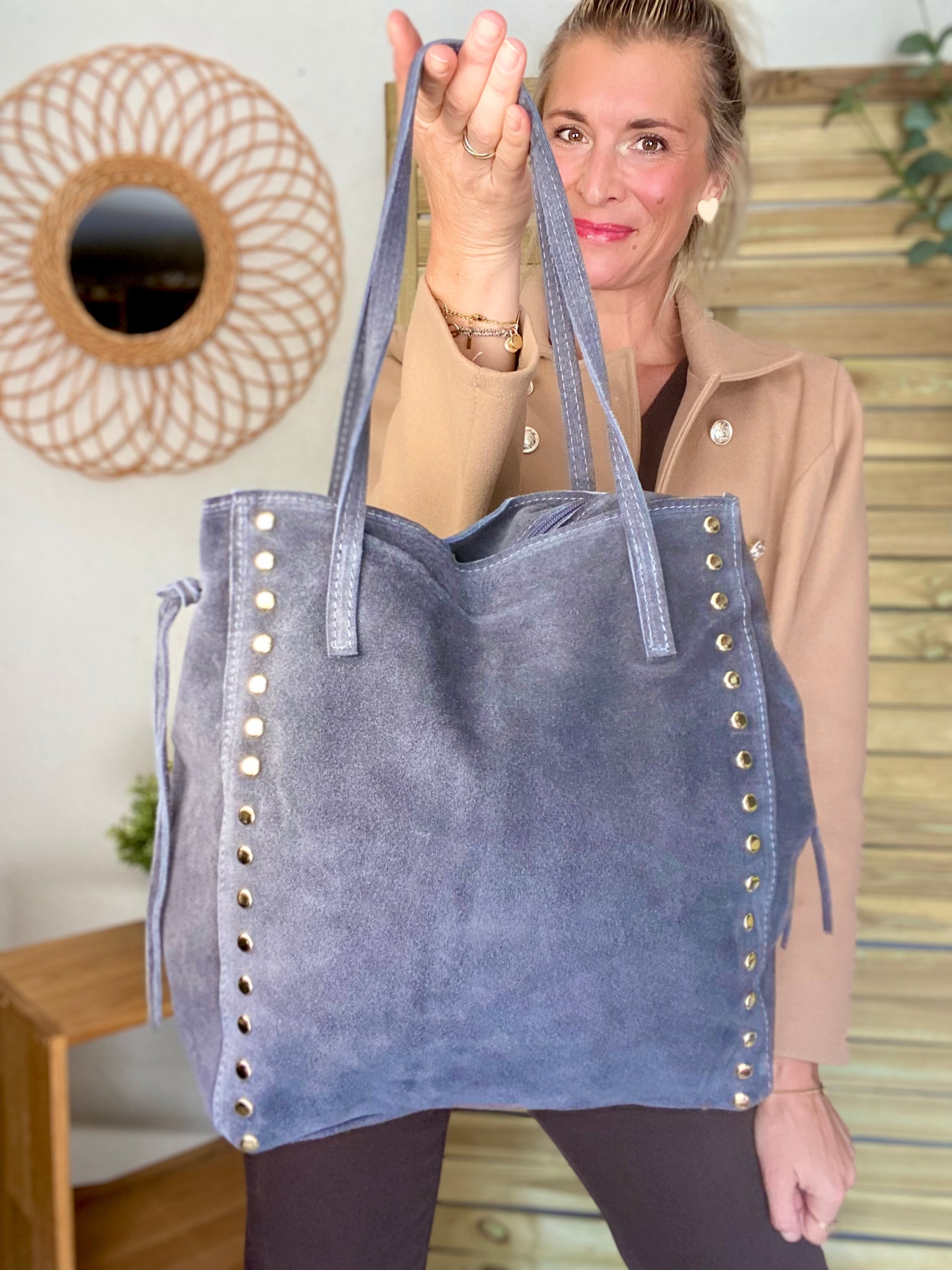 ⚡️PÉPITES FRIDAY - Sac en cuir daim avec clous - Gris foncé - COURTNEY