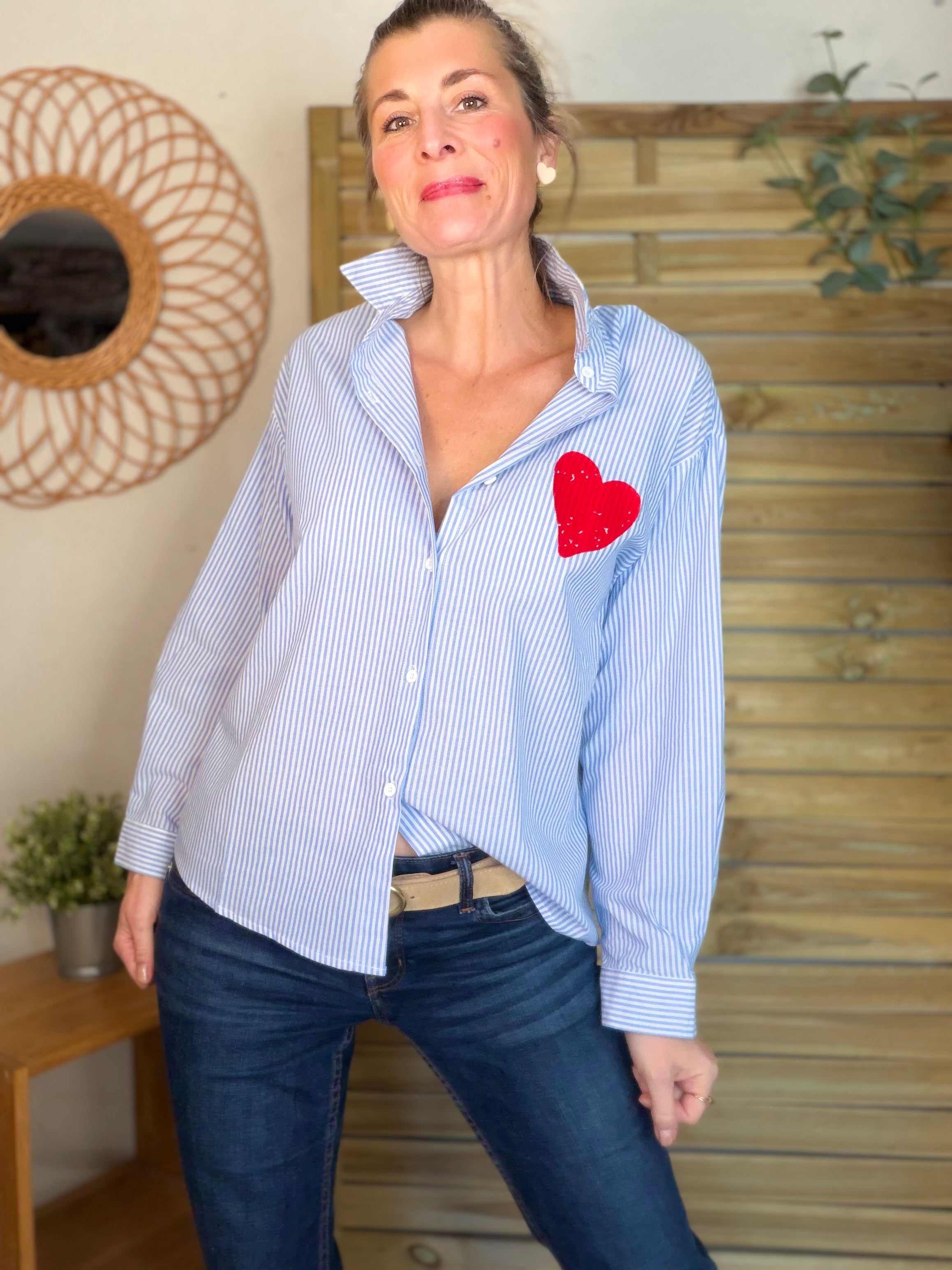 Chemise rayée brodée TINA Bleue