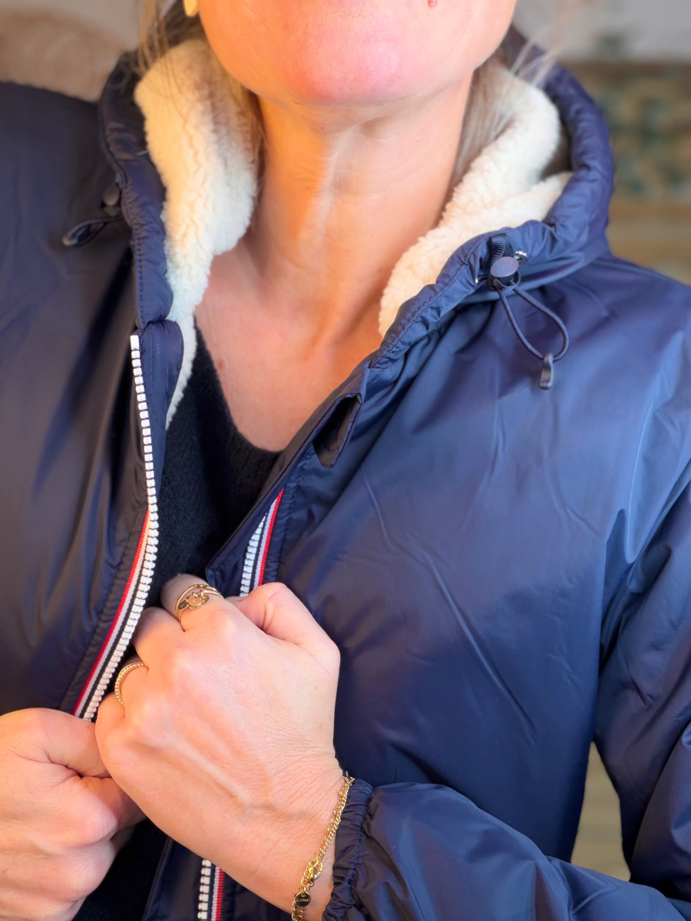 Parka Imperméable LOUISE COURT sherpa - Bleu marine - LAURA JO (DÉSTOCKAGE Taille L)