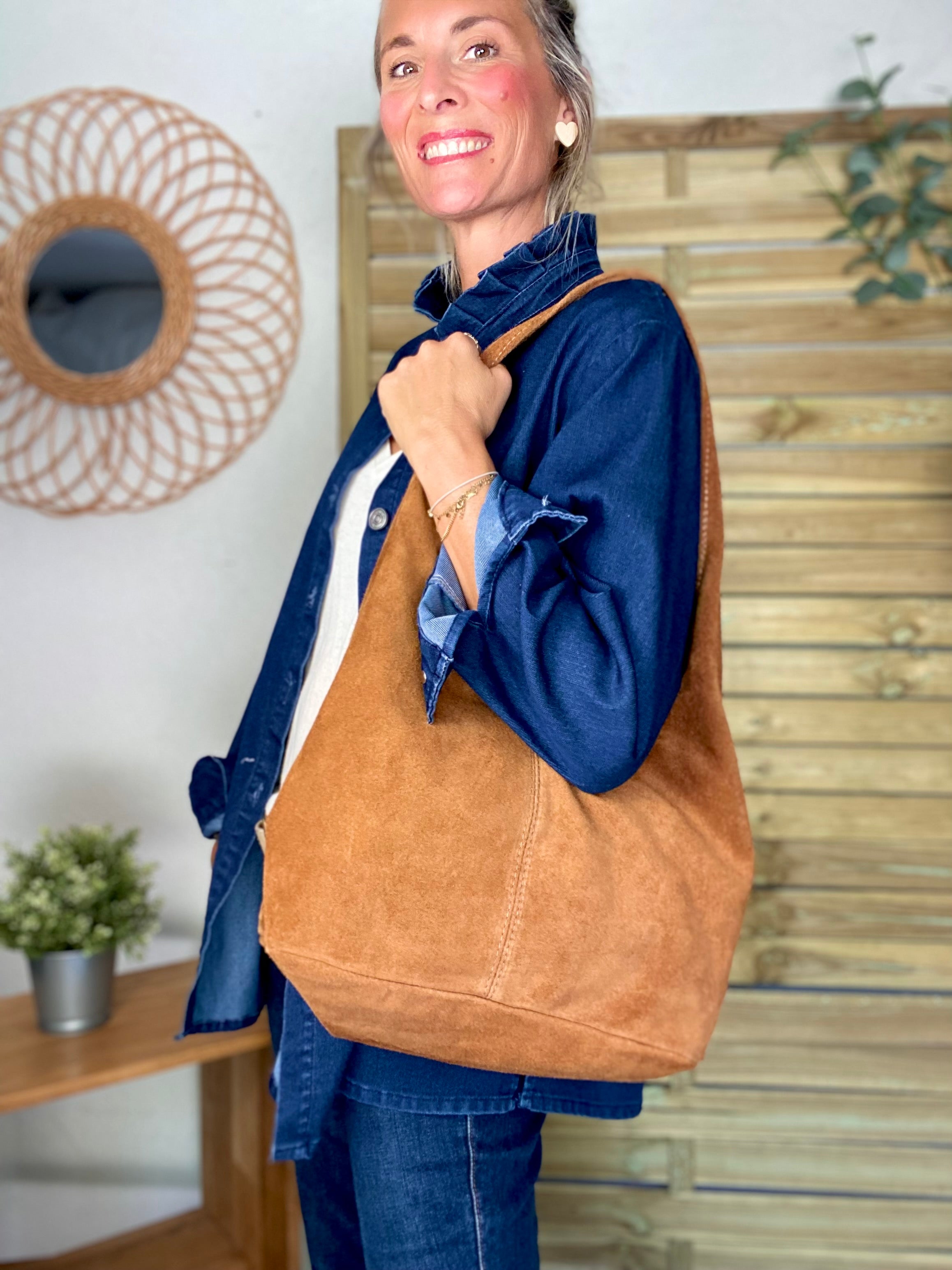 Sac cabas cuir daim MARLON - Camel