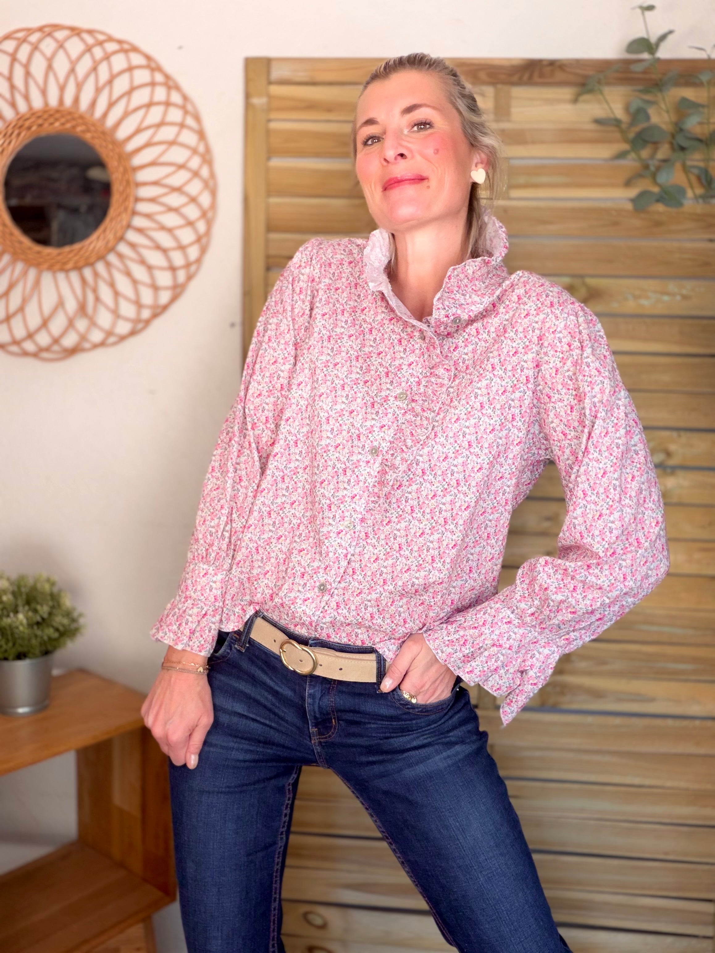 Chemise imprimée Liberty col volanté HÉLOÏSE - Rose