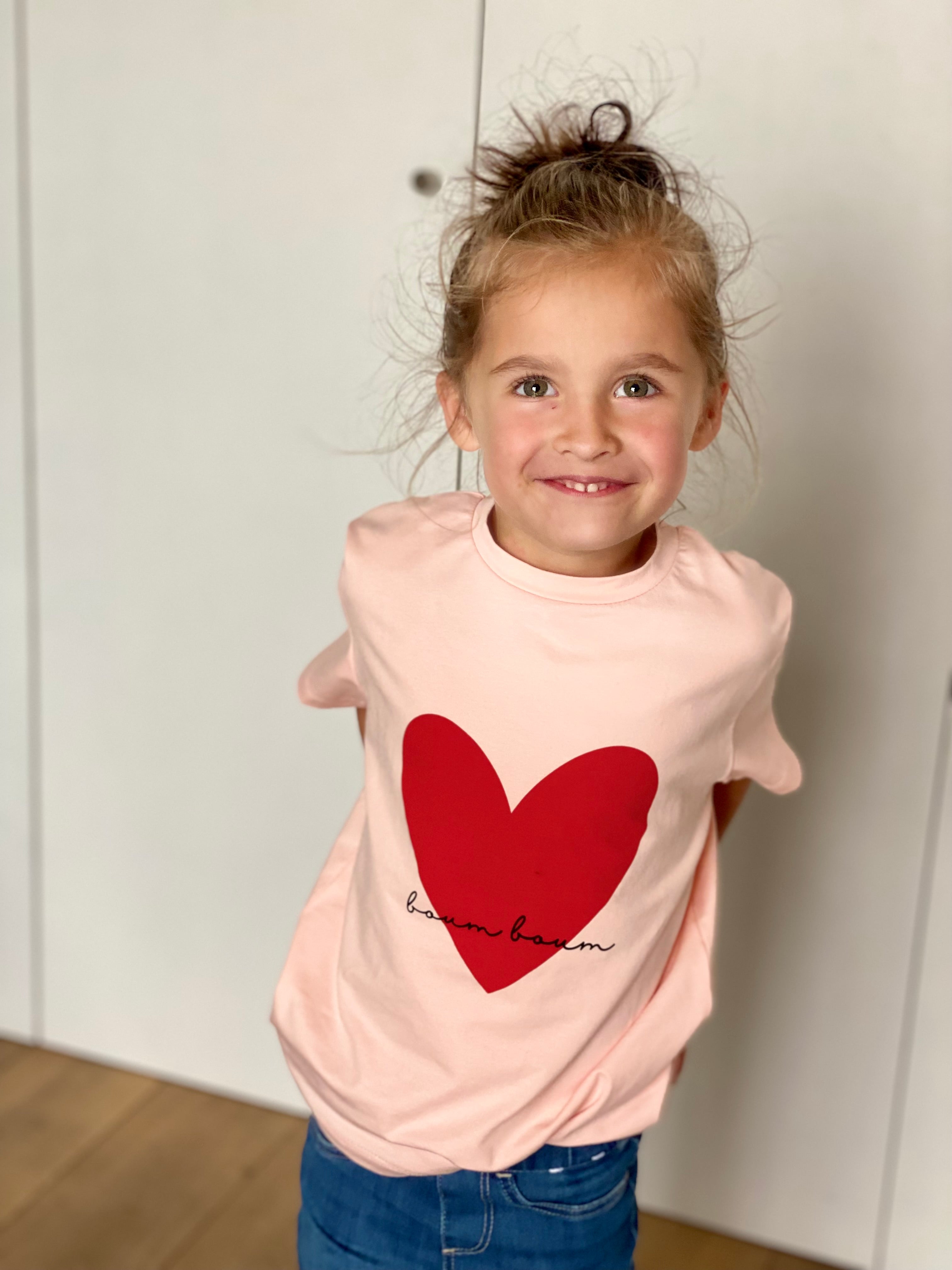 Tee shirt FAMILY rose, coeur rouge BOUM BOUM - taille 2 ans au XL - FIN DE SÉRIE