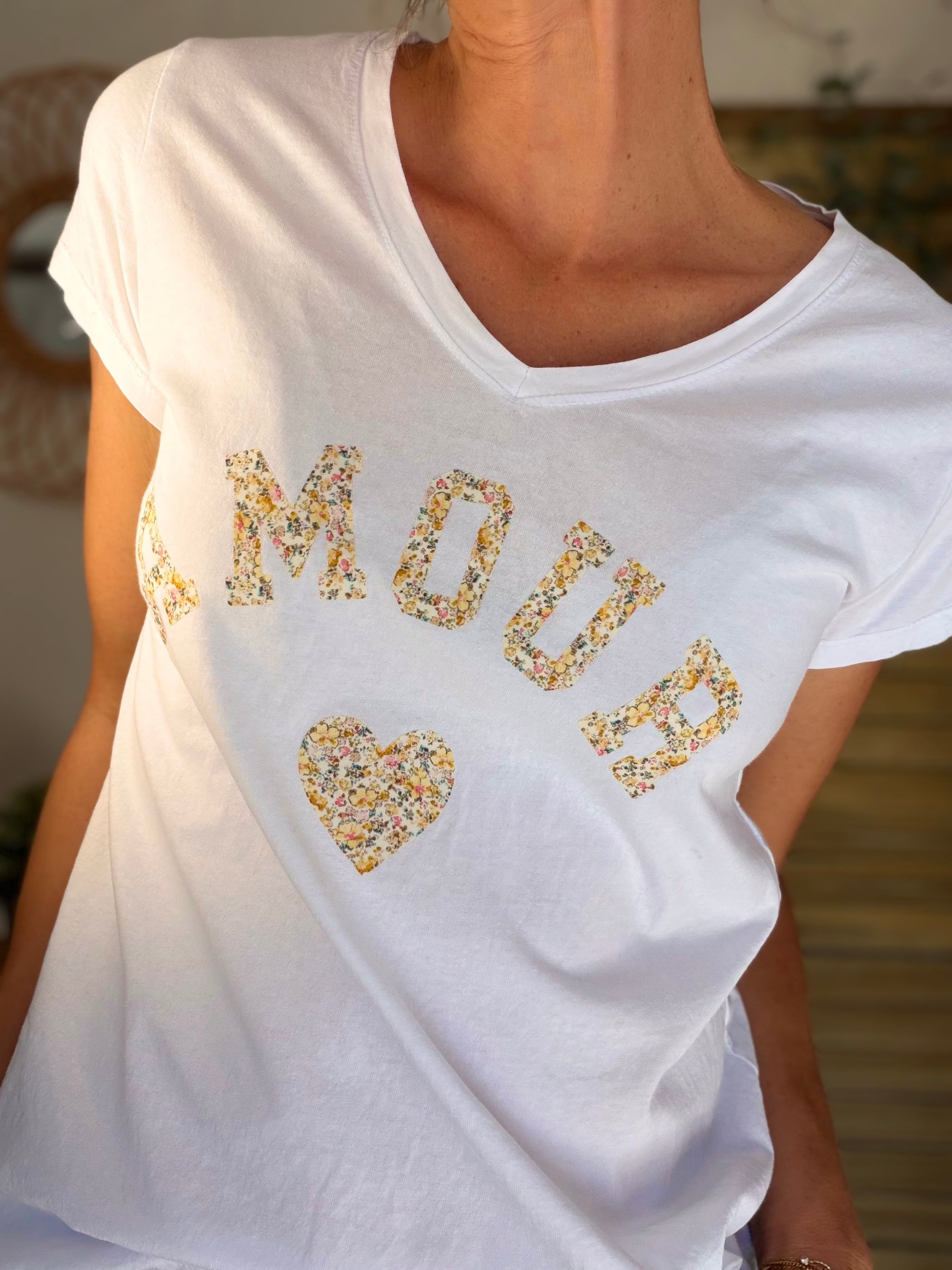 Tee shirt AMOUR Liberty VERA - Blanc/Jaune