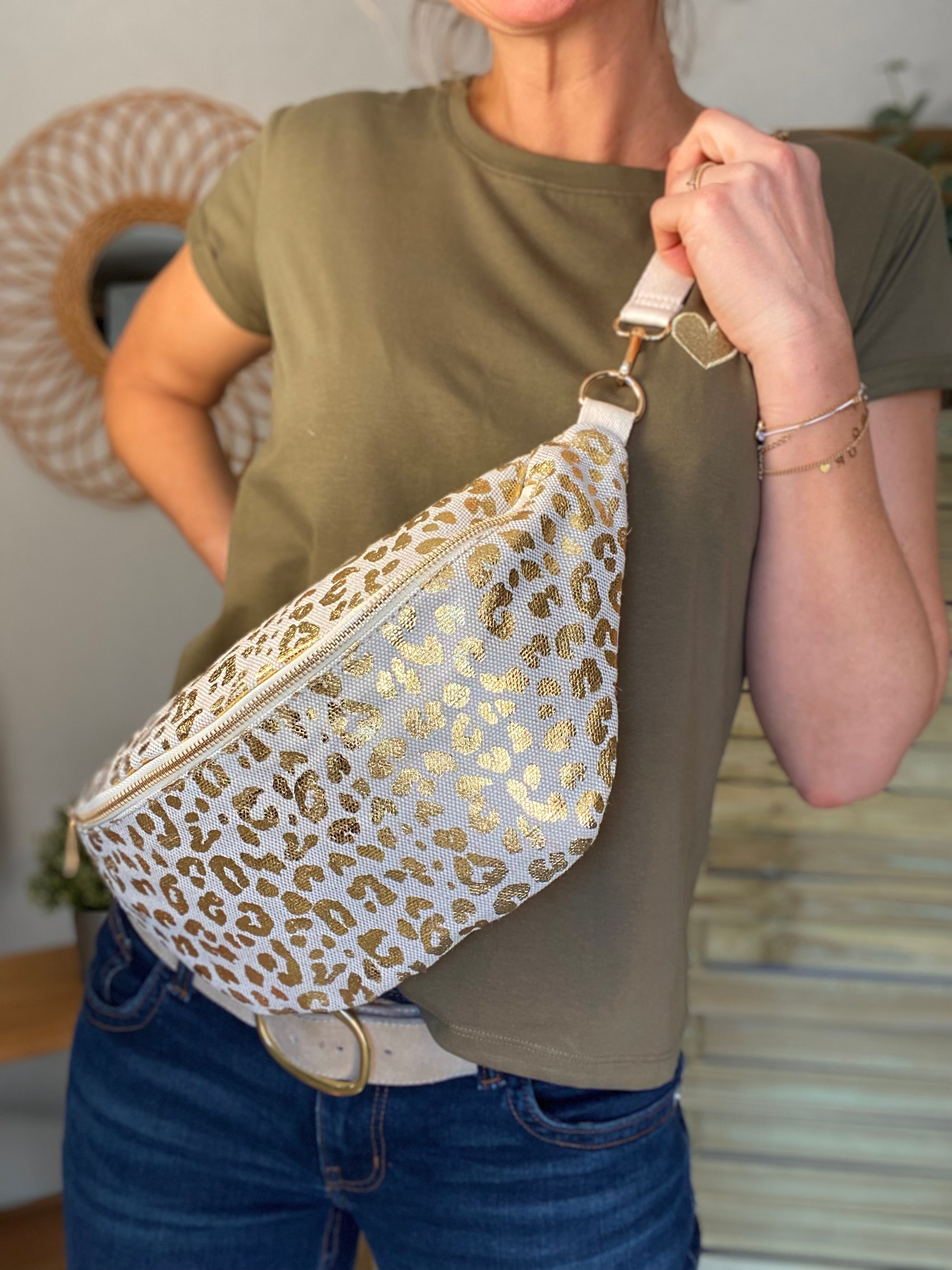 Sac banane XL en toile léo Doré pailleté - KATE