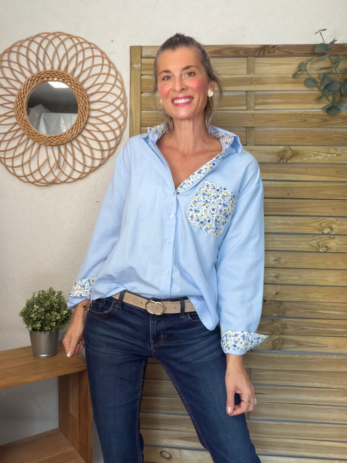 Chemise avec Liberty AZÉLIE Bleue