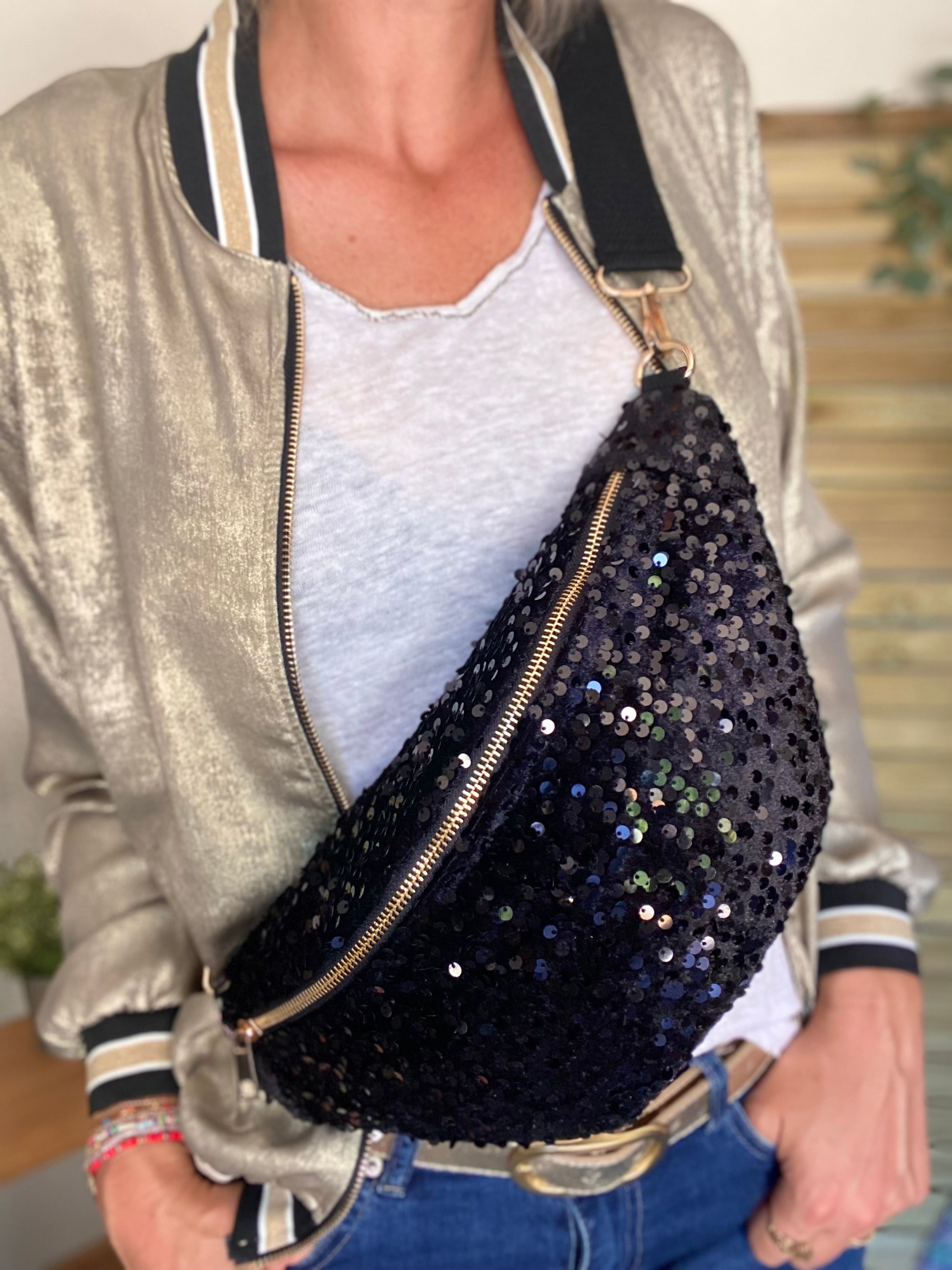 Sac banane L velours à sequins Ciao Boum- TAYLOR - Noir